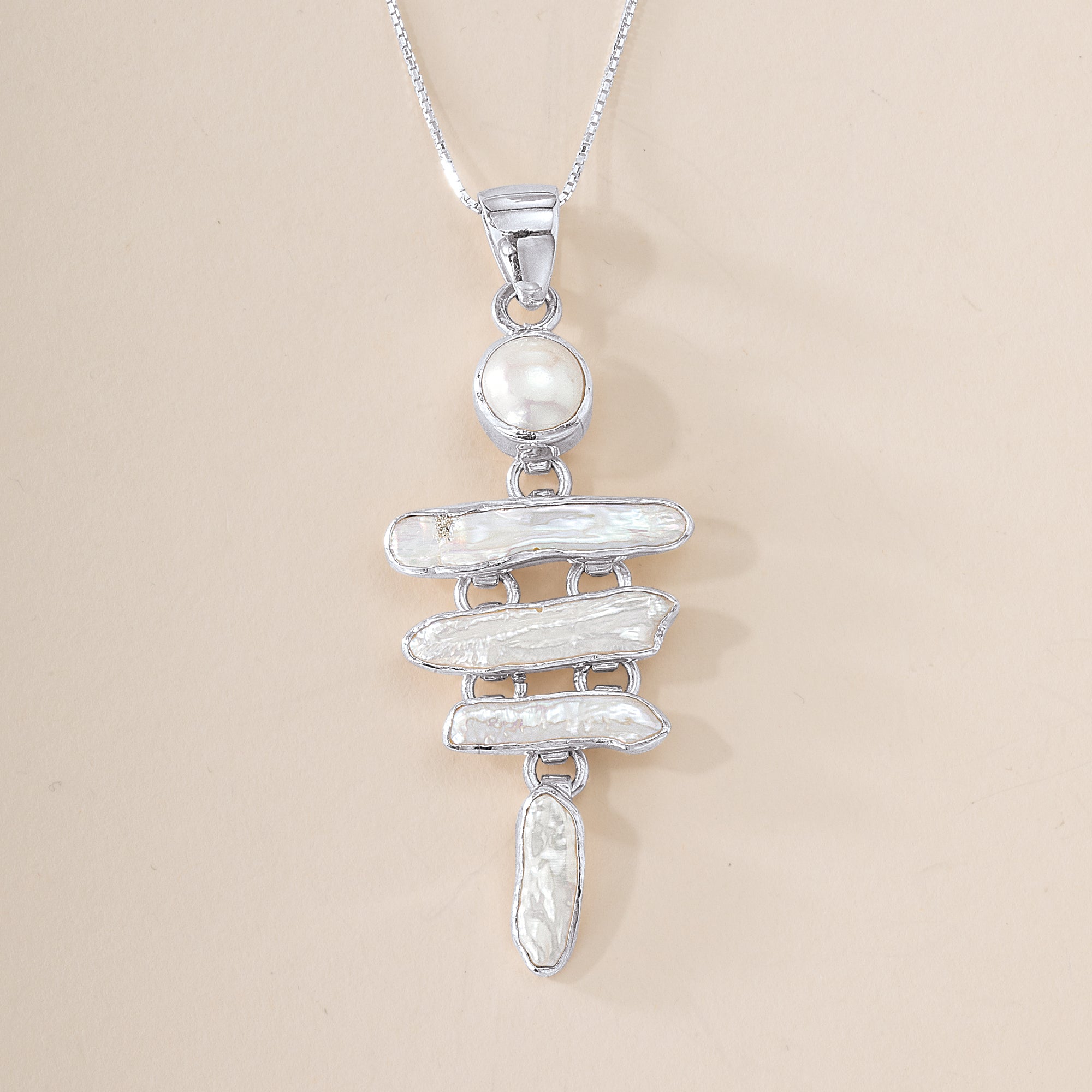Sterling Silver Biwa Pearl Pendant Necklace