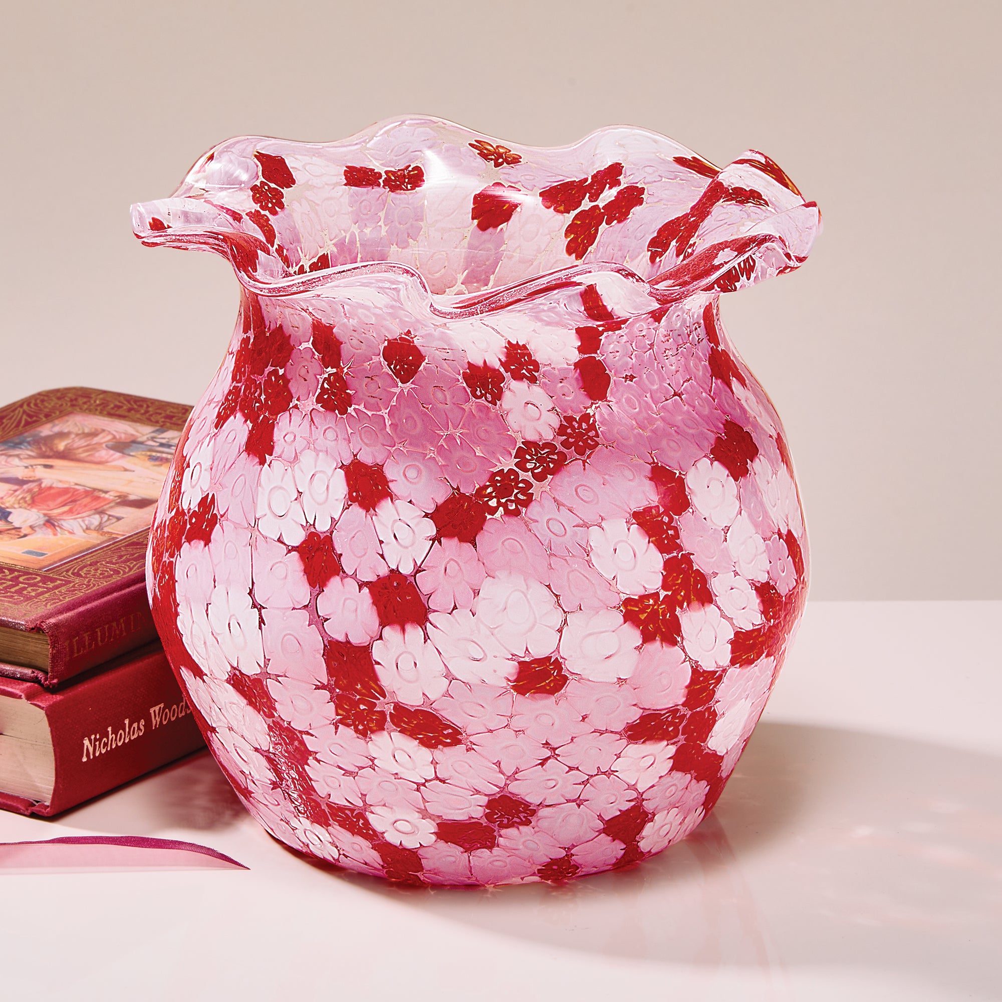 Murano Glass Ruffle Edge Millefiori Vase | Uno Alla Volta