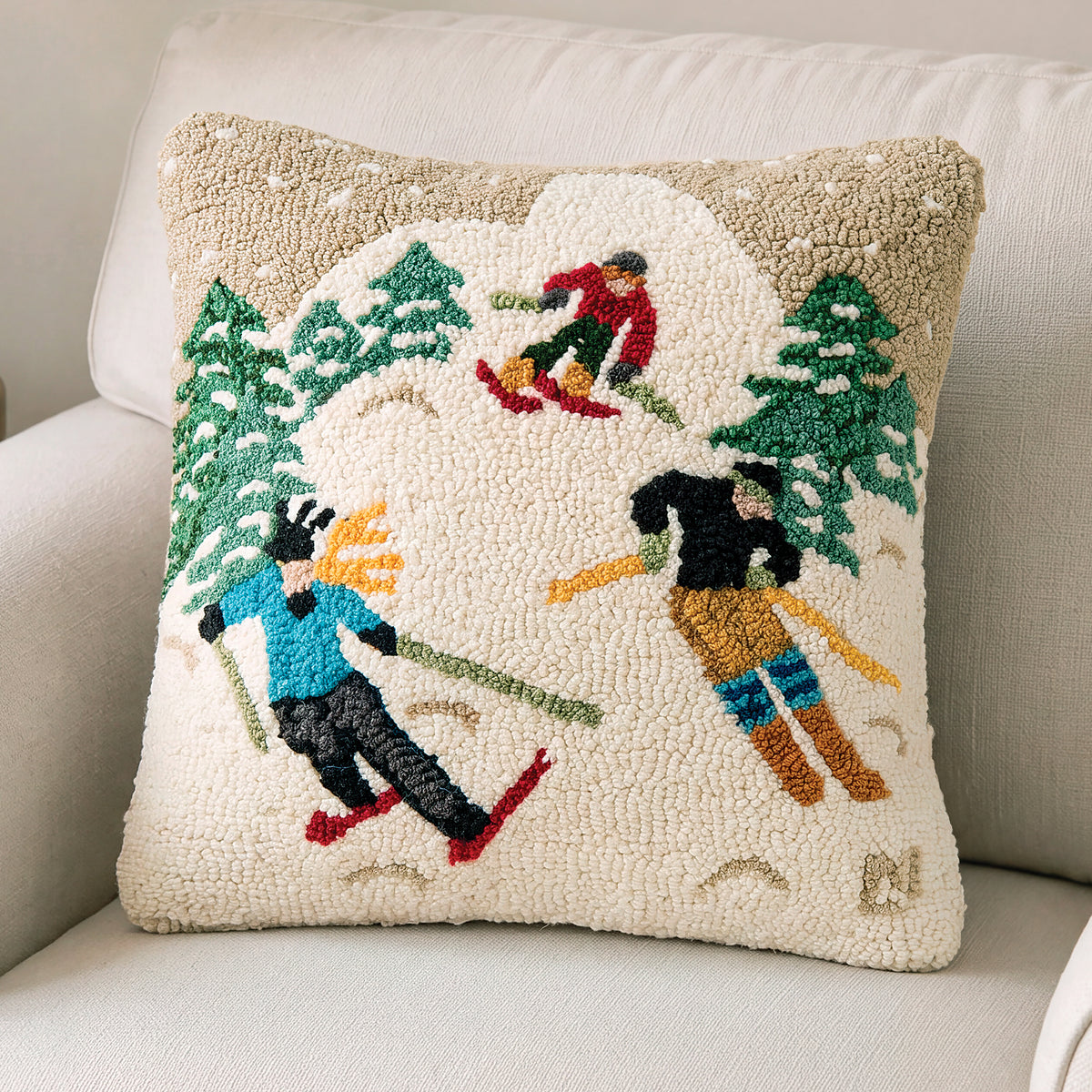 Hand-Hooked & Loomed Snowy Slopes Pillow (Preorder)