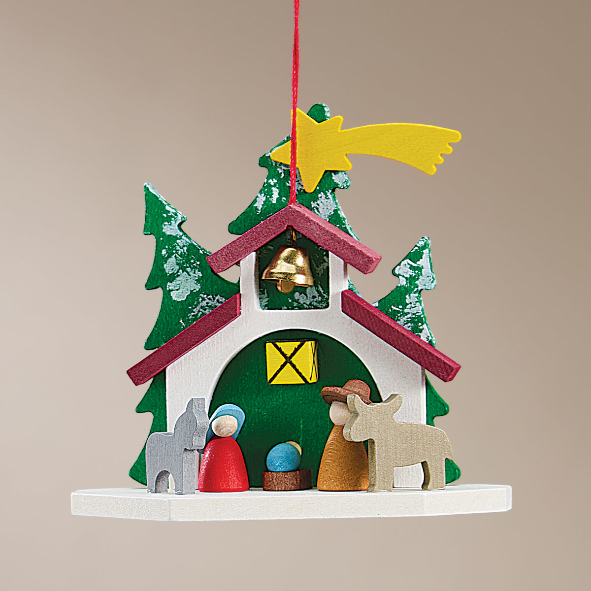 German Wooden Nativity in Chapel Ornament