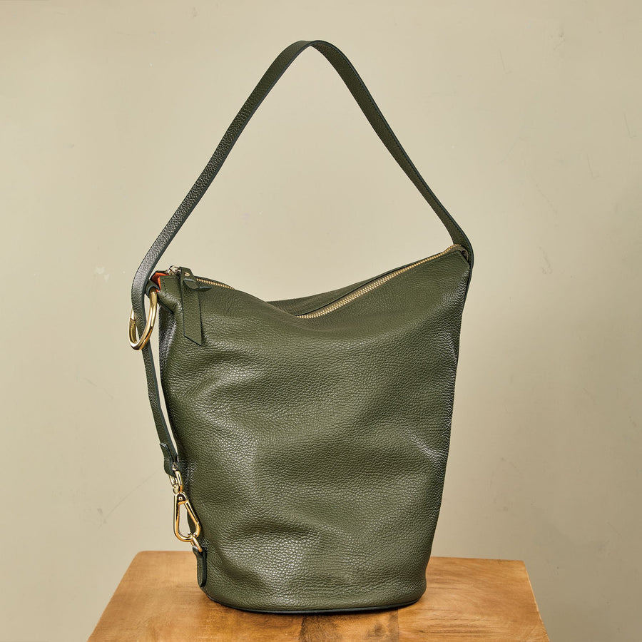 Bari Green Italian Leather Bucket Bag