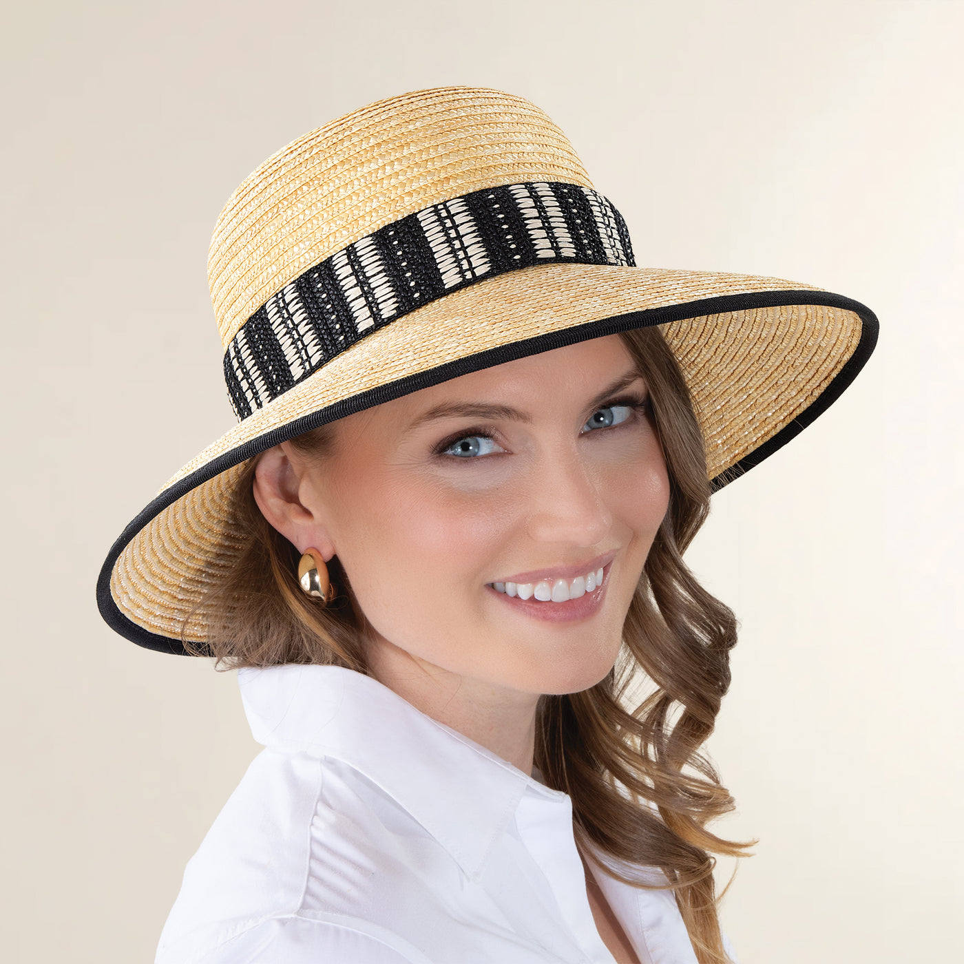 Giuliana Tribal Trim Italian Straw Hat