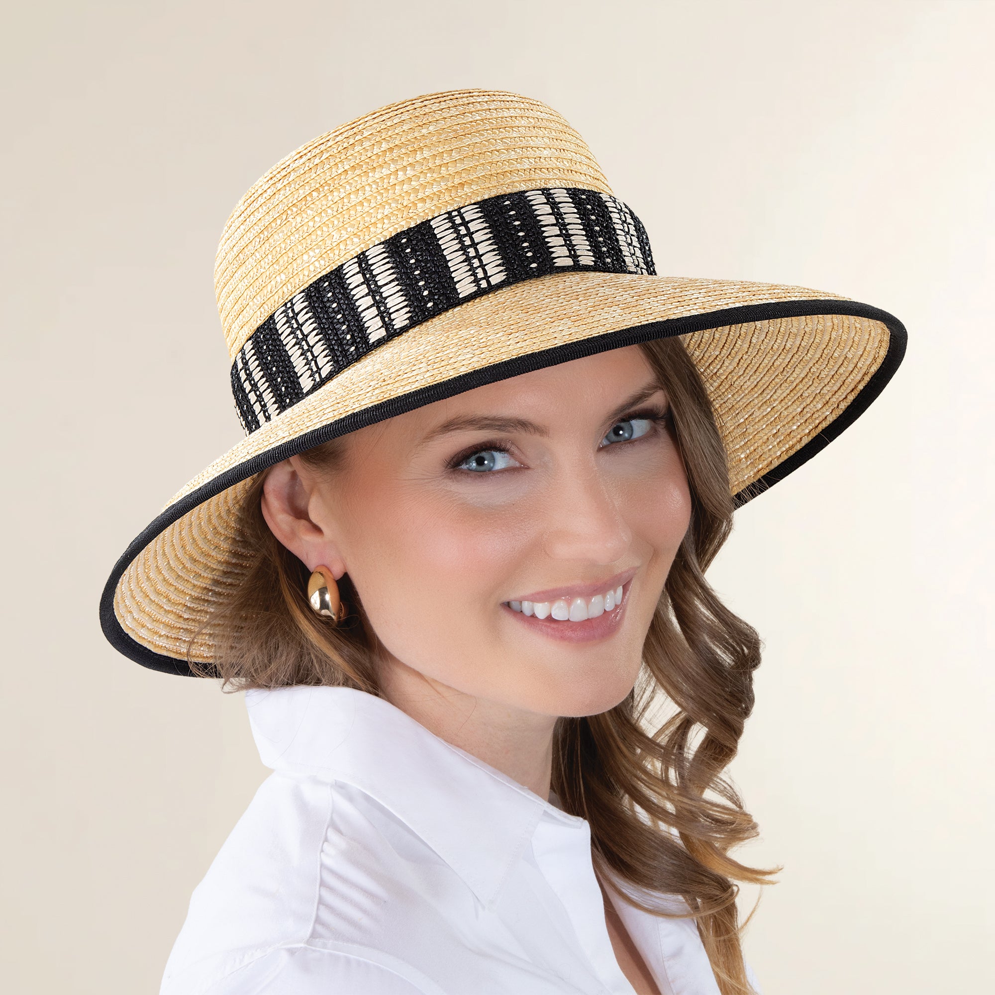 Giuliana Tribal Trim Italian Straw Hat