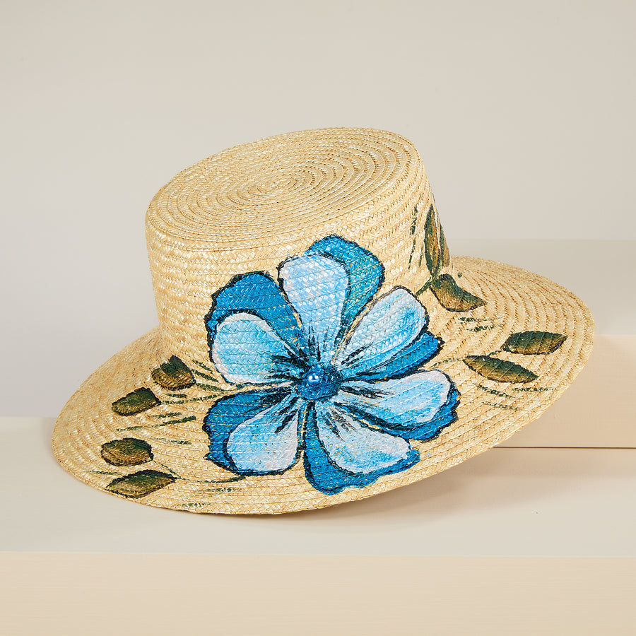 Violetta Aqua Hand-Painted Italian Straw Sun Hat