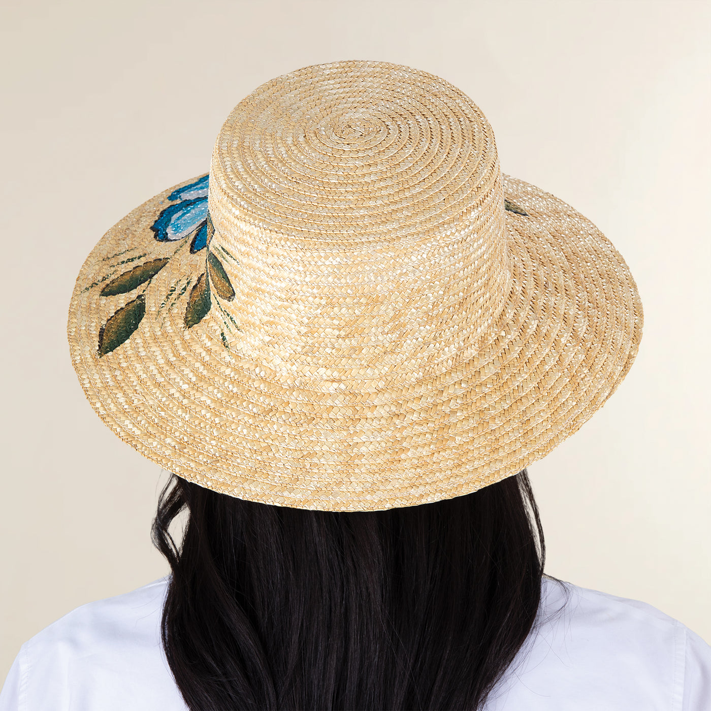 Violetta Aqua Hand-Painted Italian Straw Sun Hat