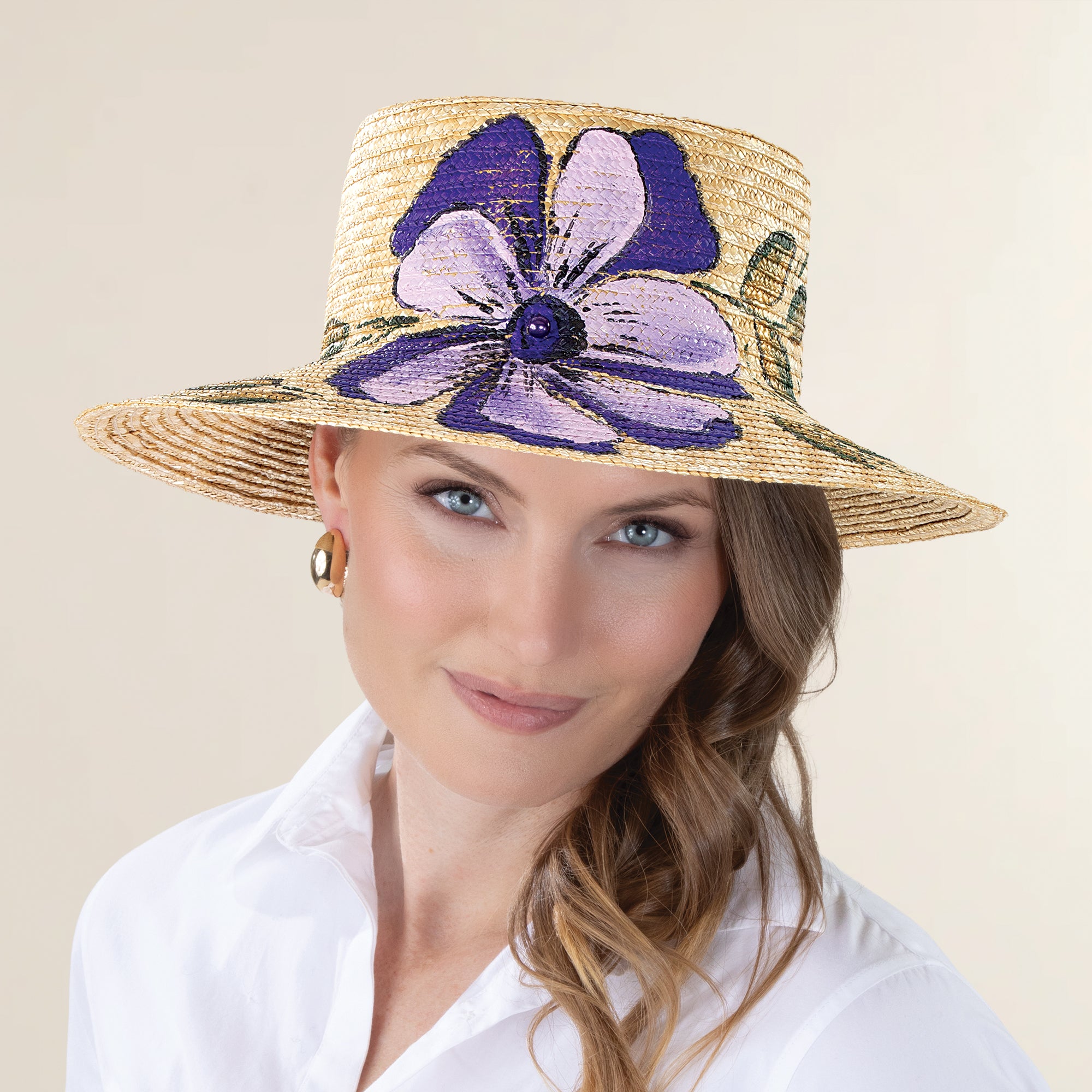 Violetta Purple Hand-Painted Italian Straw Sun Hat