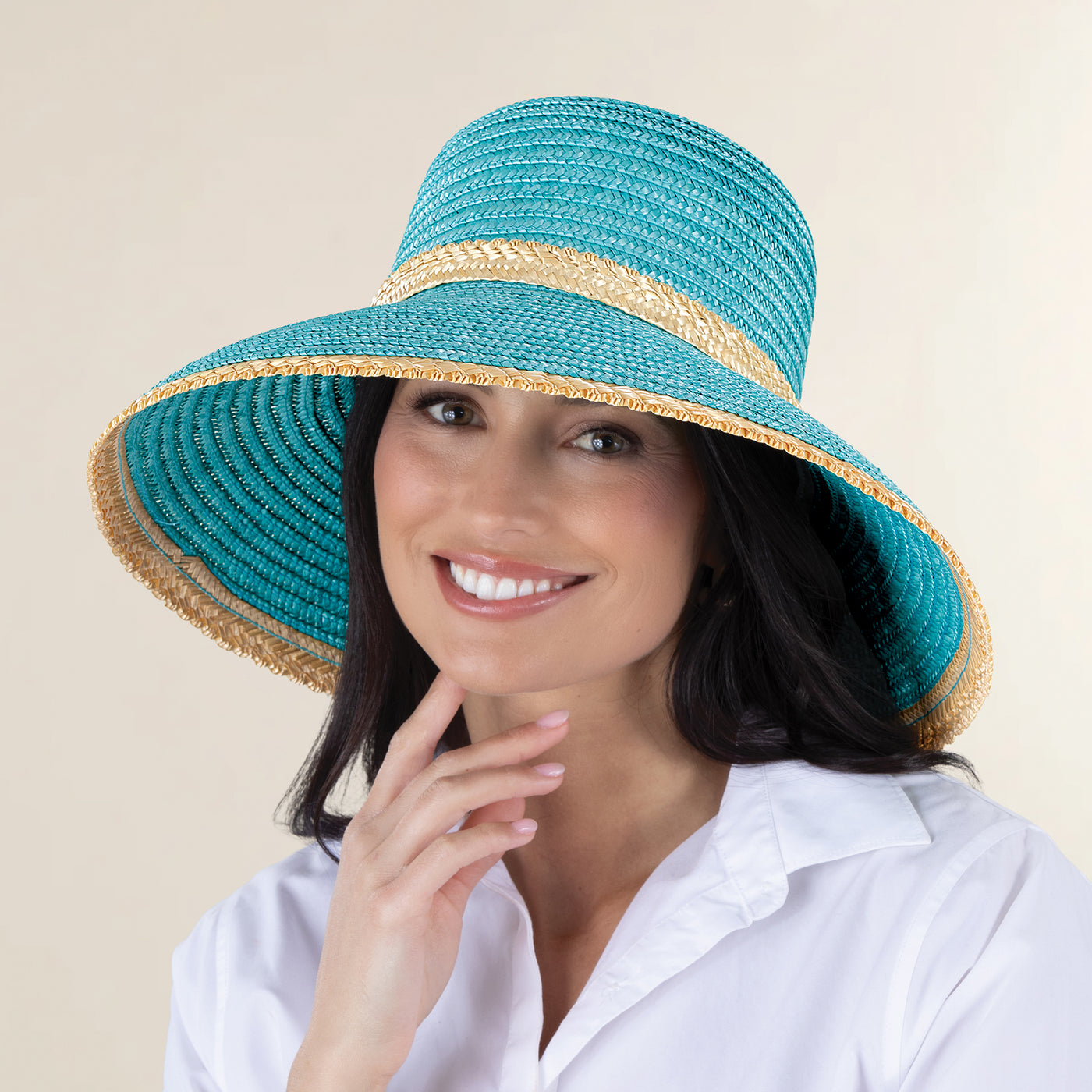 Talia Aqua Italian Straw Sun Hat