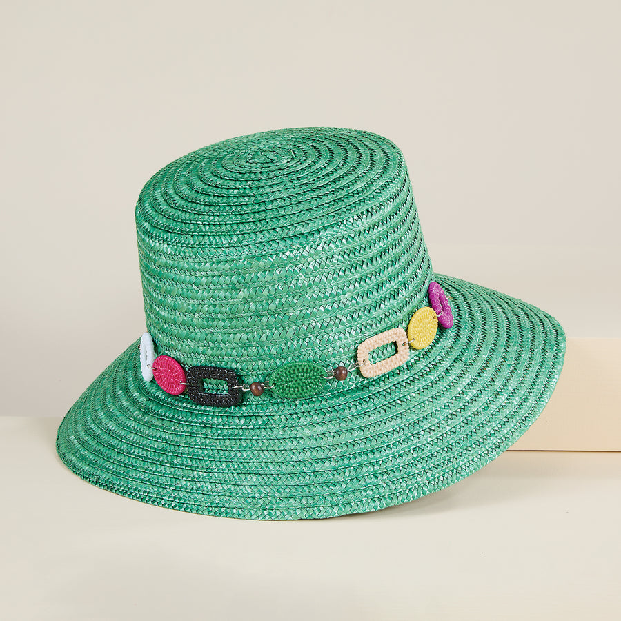 Domenica Green Italian Straw Sun Hat (Preorder)