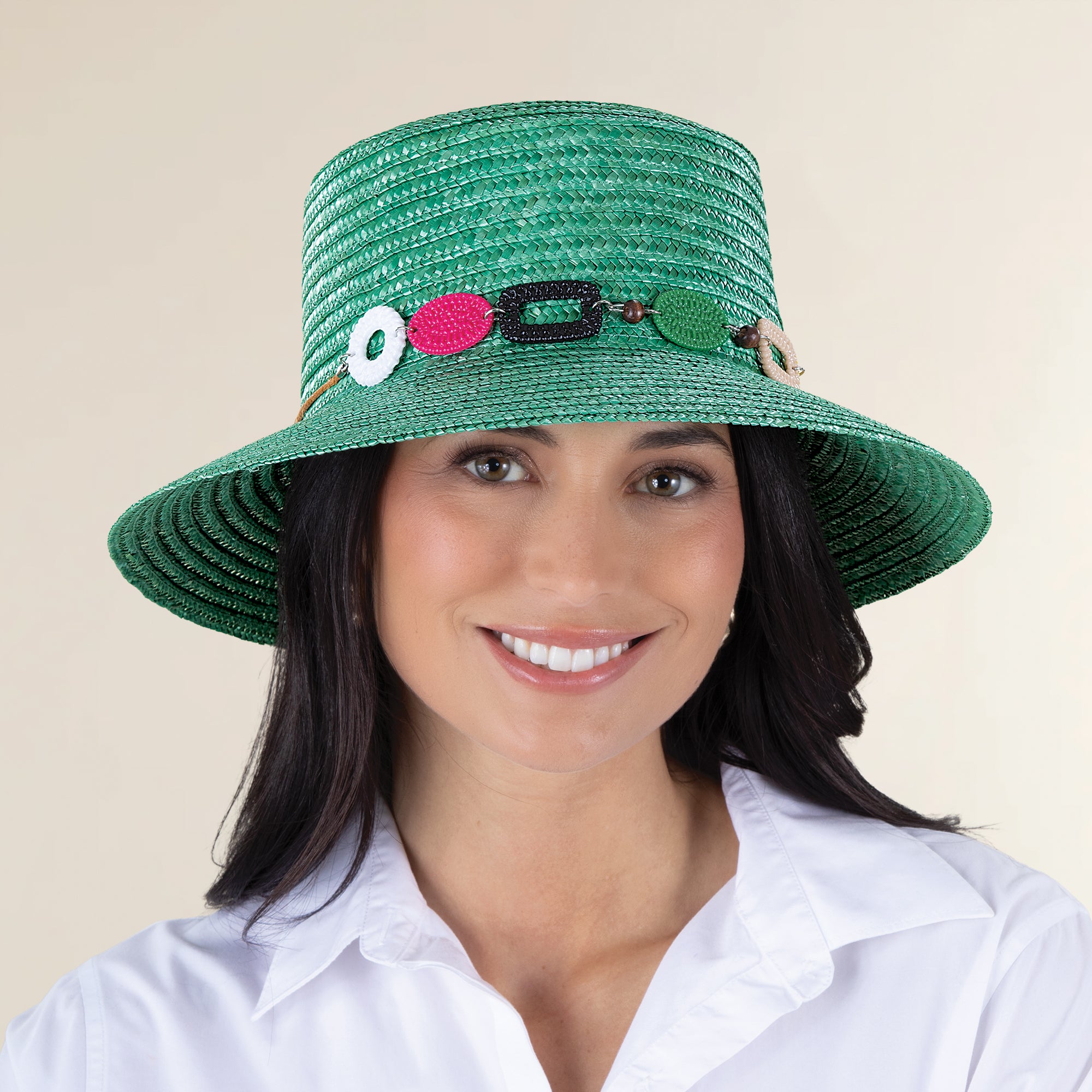 Domenica Green Italian Straw Sun Hat (Preorder)