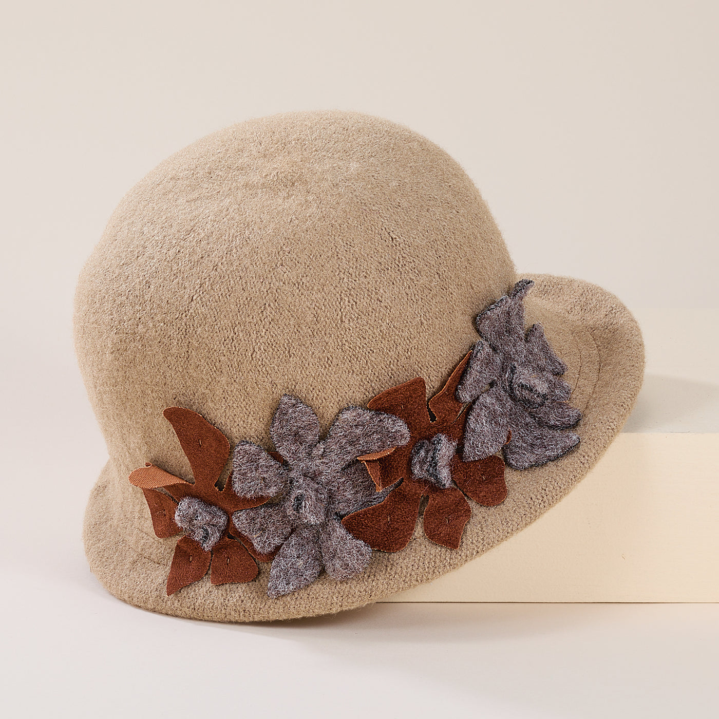 Georgette Tan Italian Wool Floral Cloche