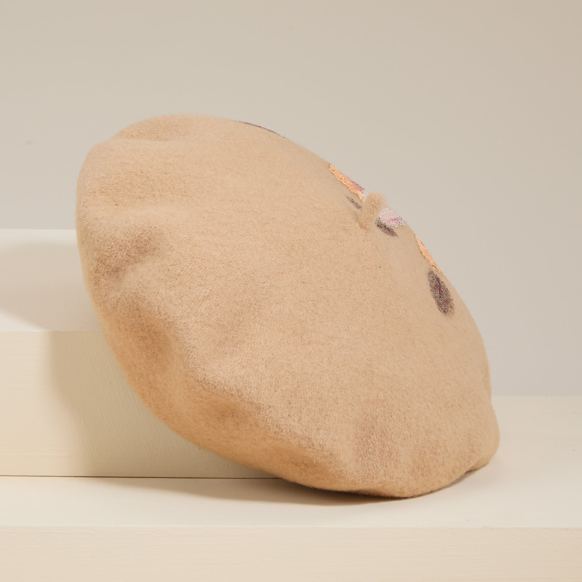 Livia Hand-Painted Floral Tan Italian Wool Beret