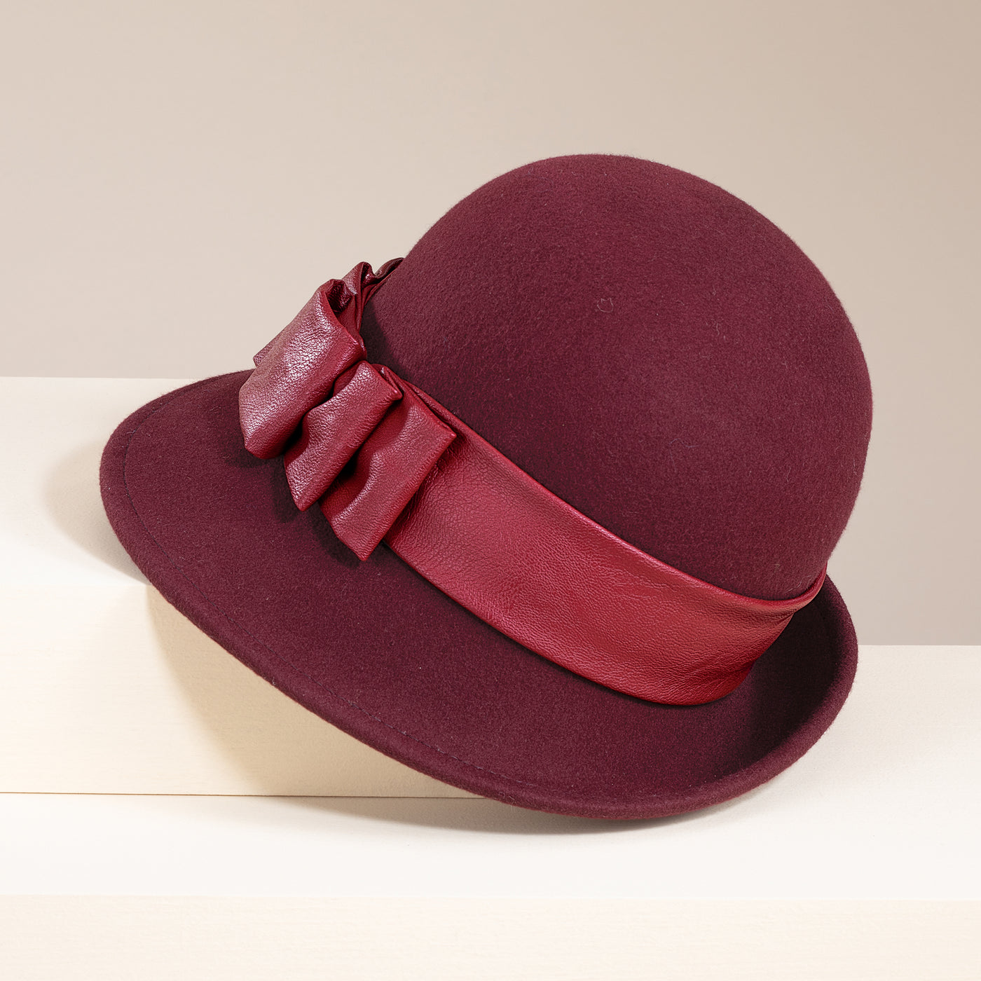 Clara Red Italian Leather Bow Cloche