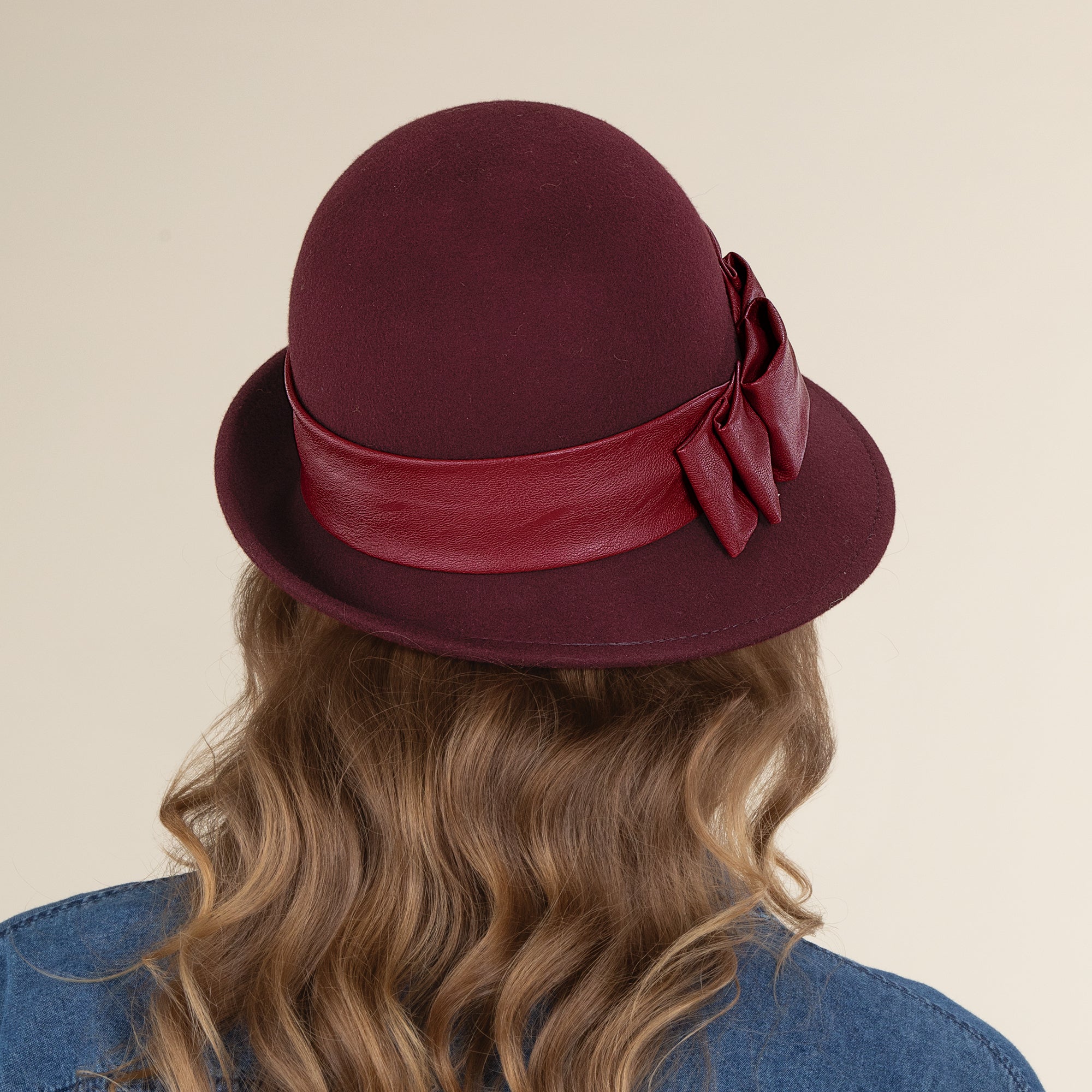 Clara Red Italian Leather Bow Cloche
