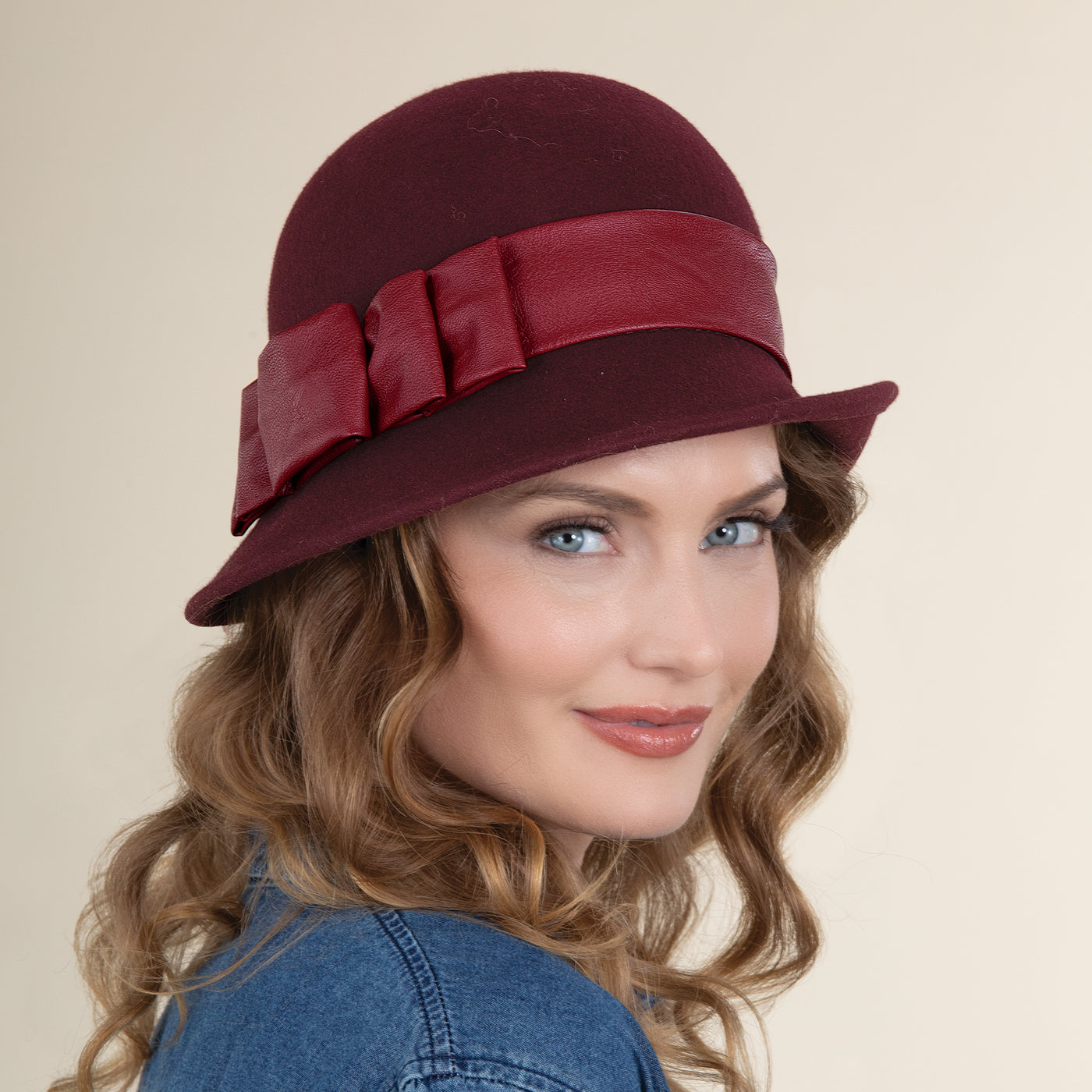 Clara Red Italian Leather Bow Cloche