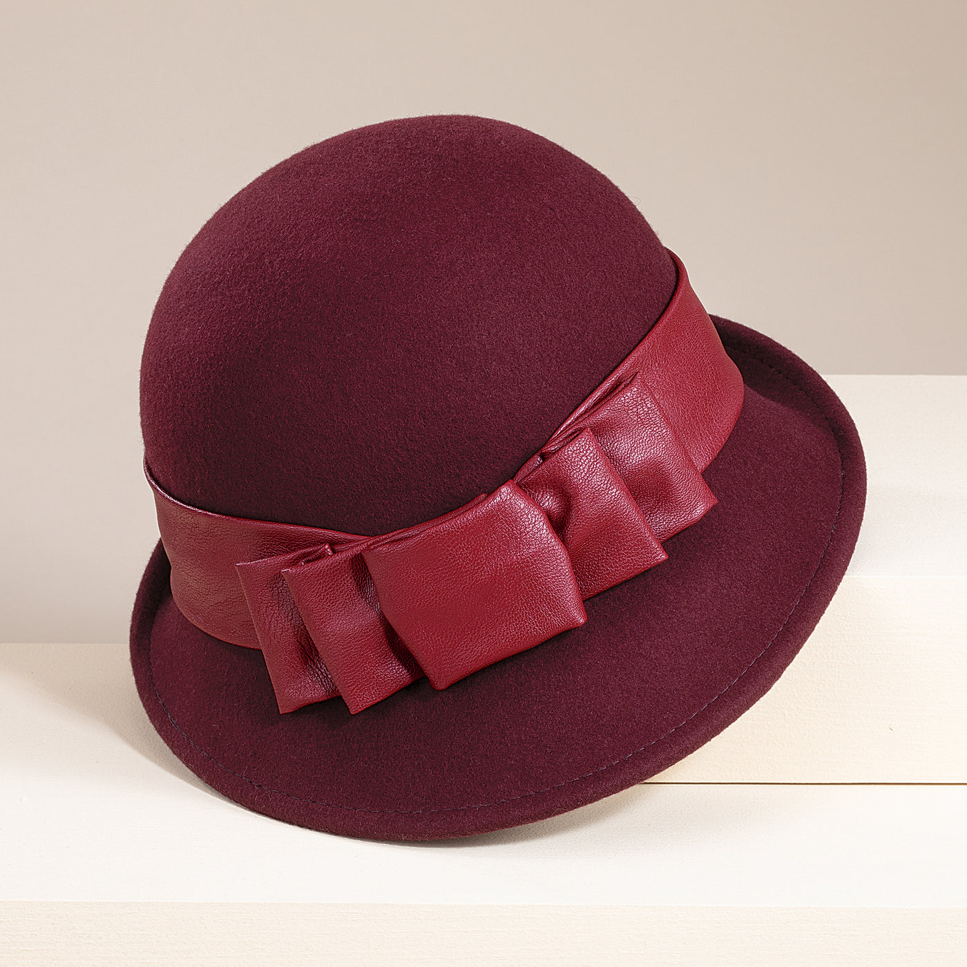 Clara Red Italian Leather Bow Cloche