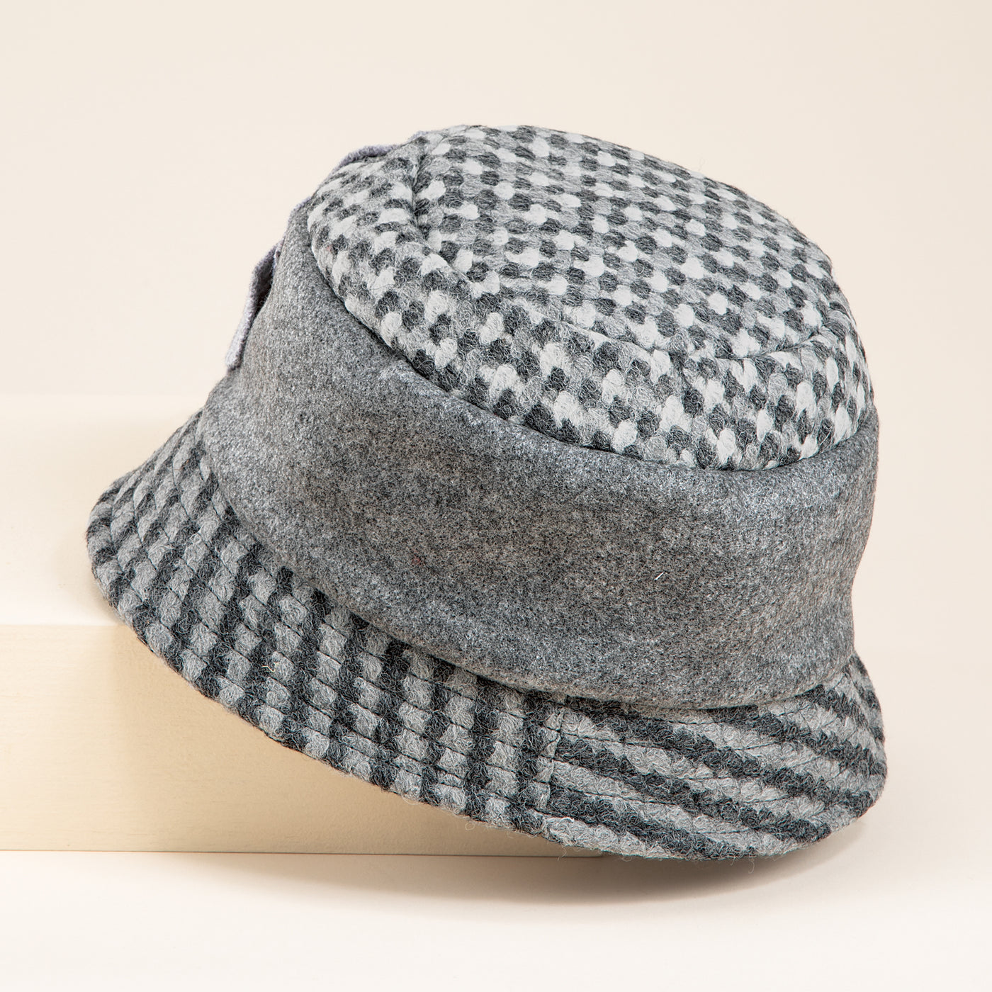 Aria Italian Grey Plaid Wool Floral Bucket Hat