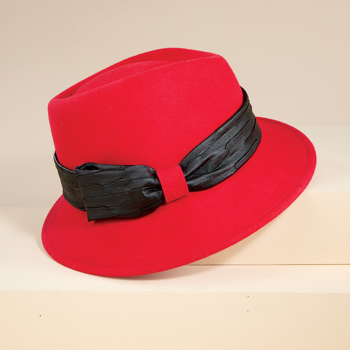 Chiara Italian Leather & Red Wool Fedora (Preorder)