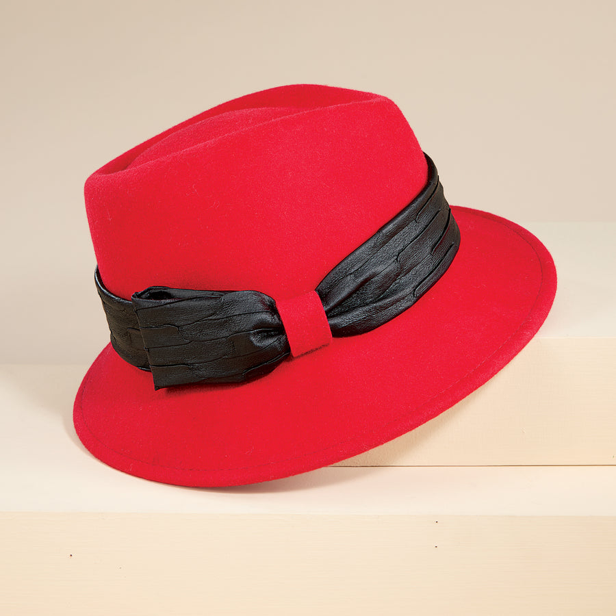Chiara Italian Leather & Red Wool Fedora