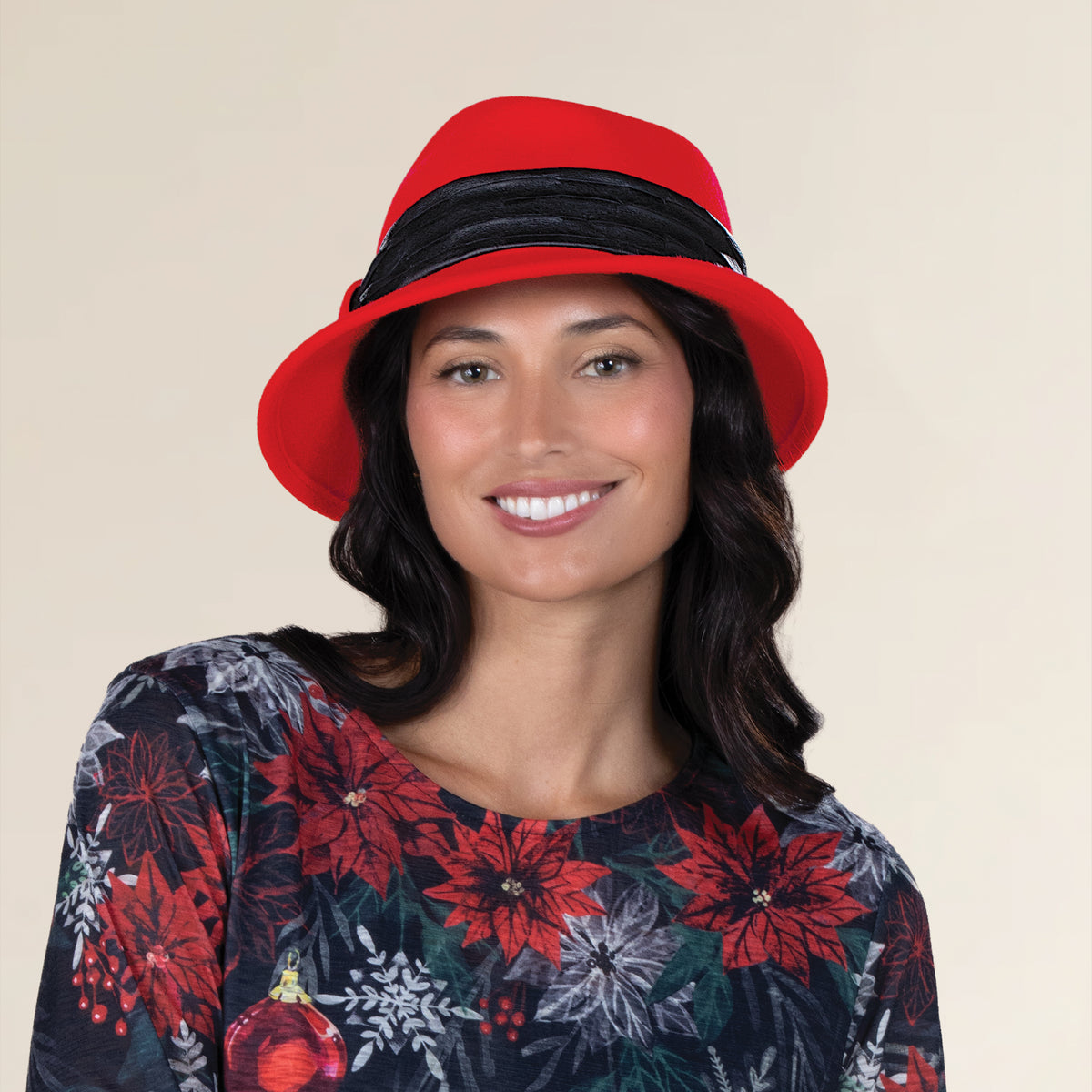 Chiara Italian Leather & Red Wool Fedora (Preorder)