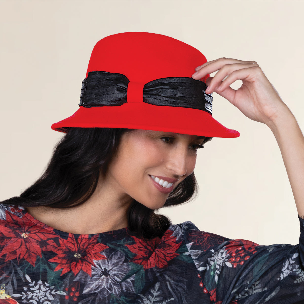 Chiara Italian Leather & Red Wool Fedora (Preorder)