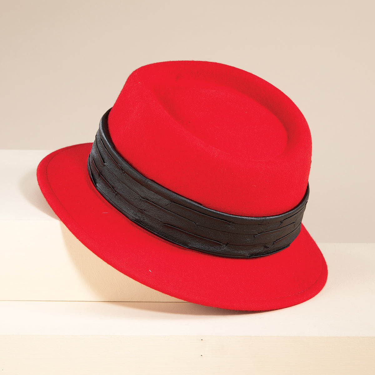 Chiara Italian Leather & Red Wool Fedora (Preorder)