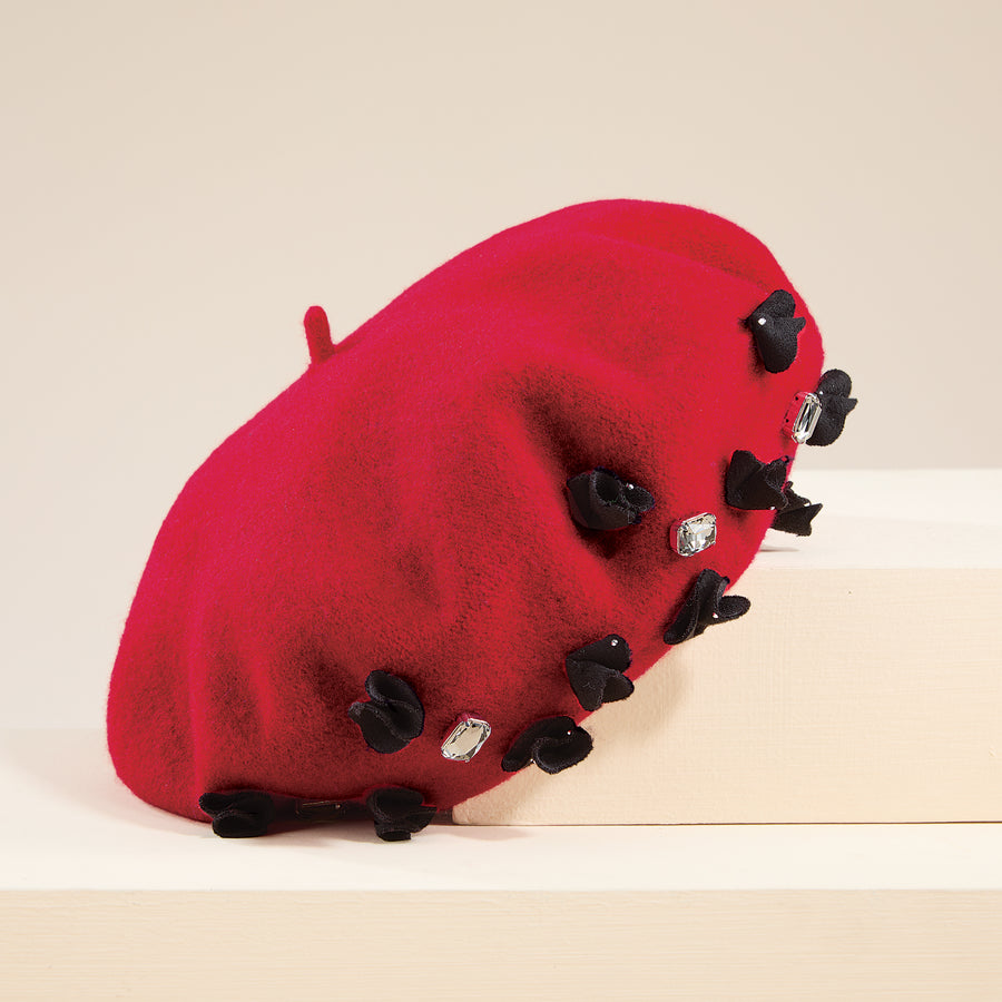 Elena Red & Black Italian Wool Beret (Preorder)