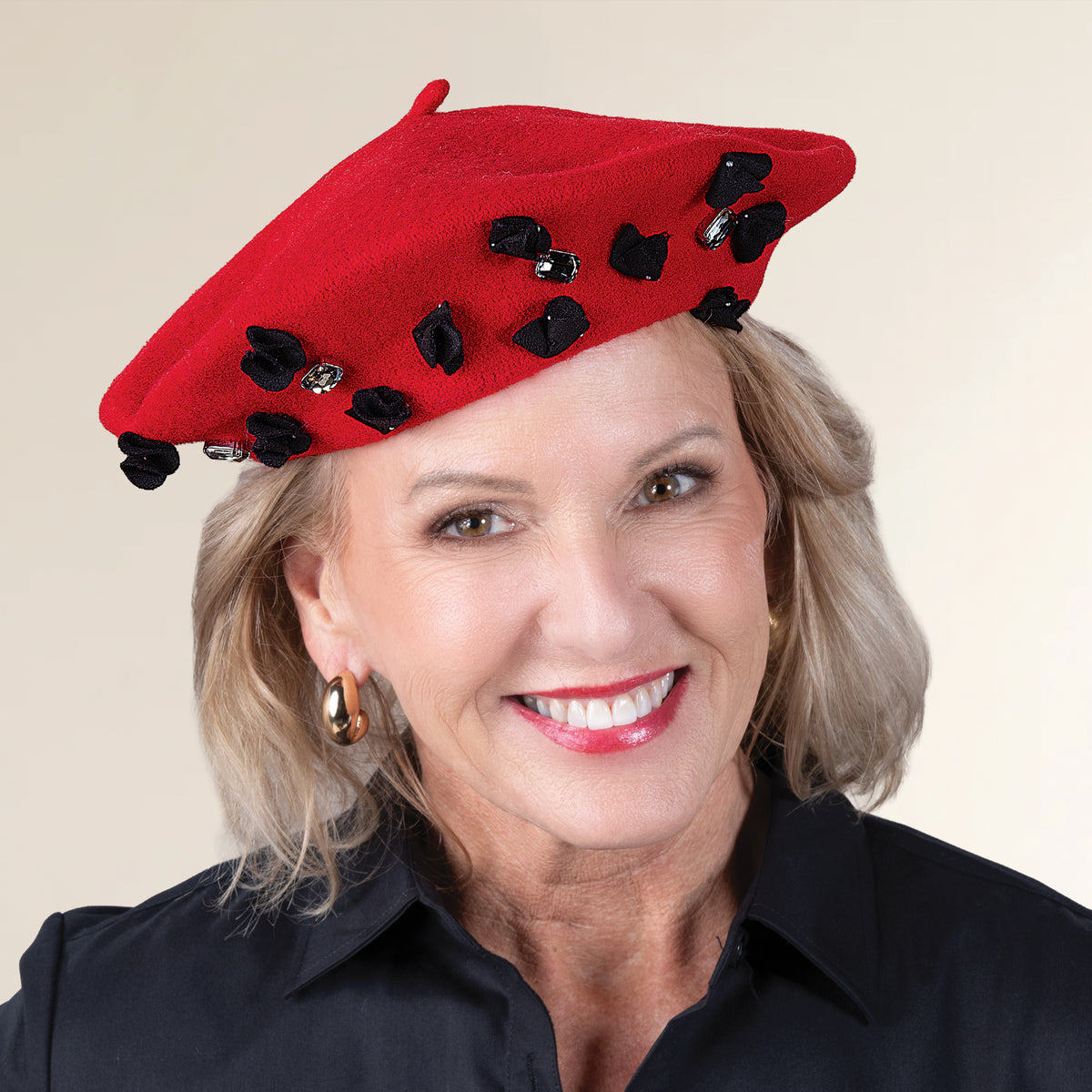 Elena Red & Black Italian Wool Beret (Preorder)