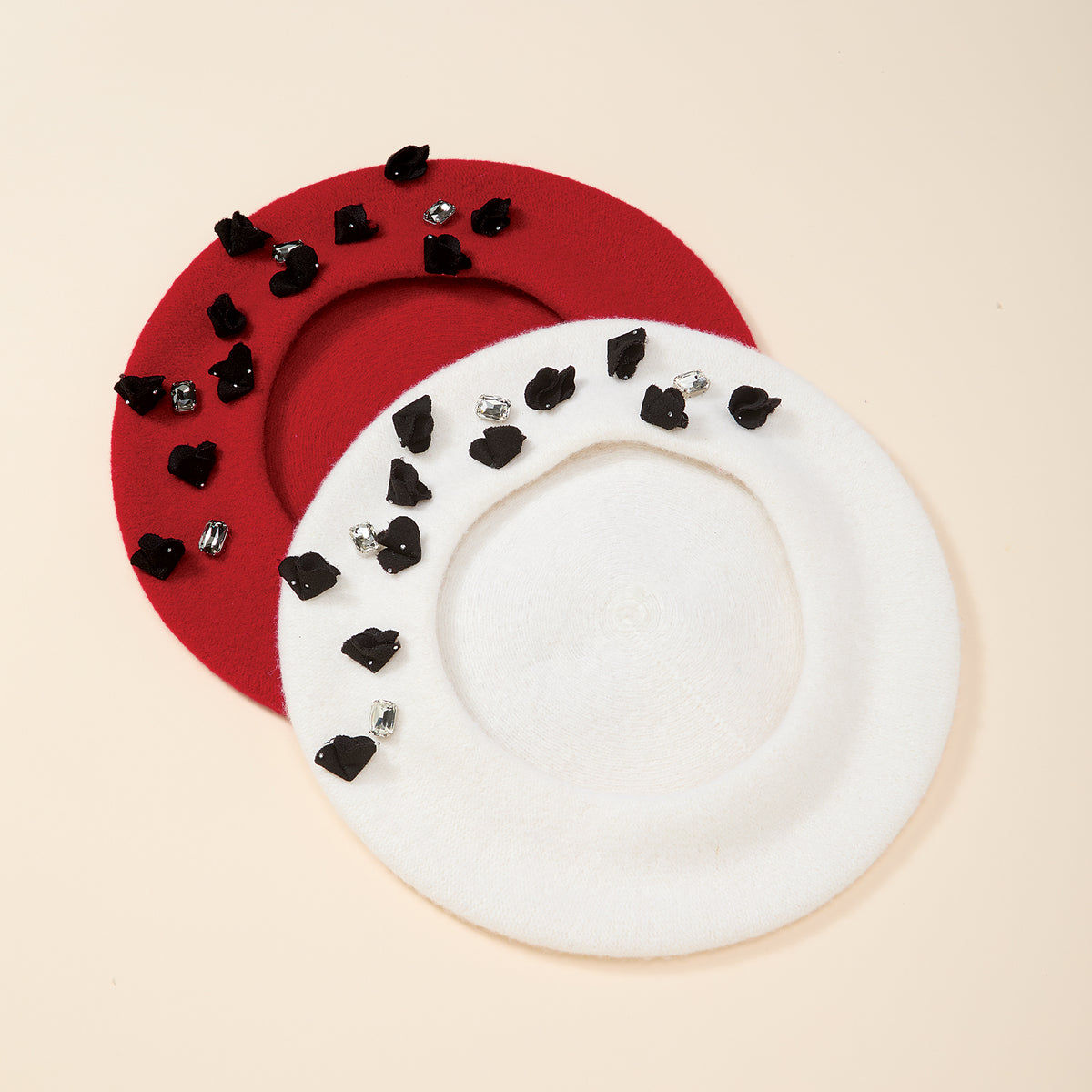 Elena Red & Black Italian Wool Beret (Preorder)