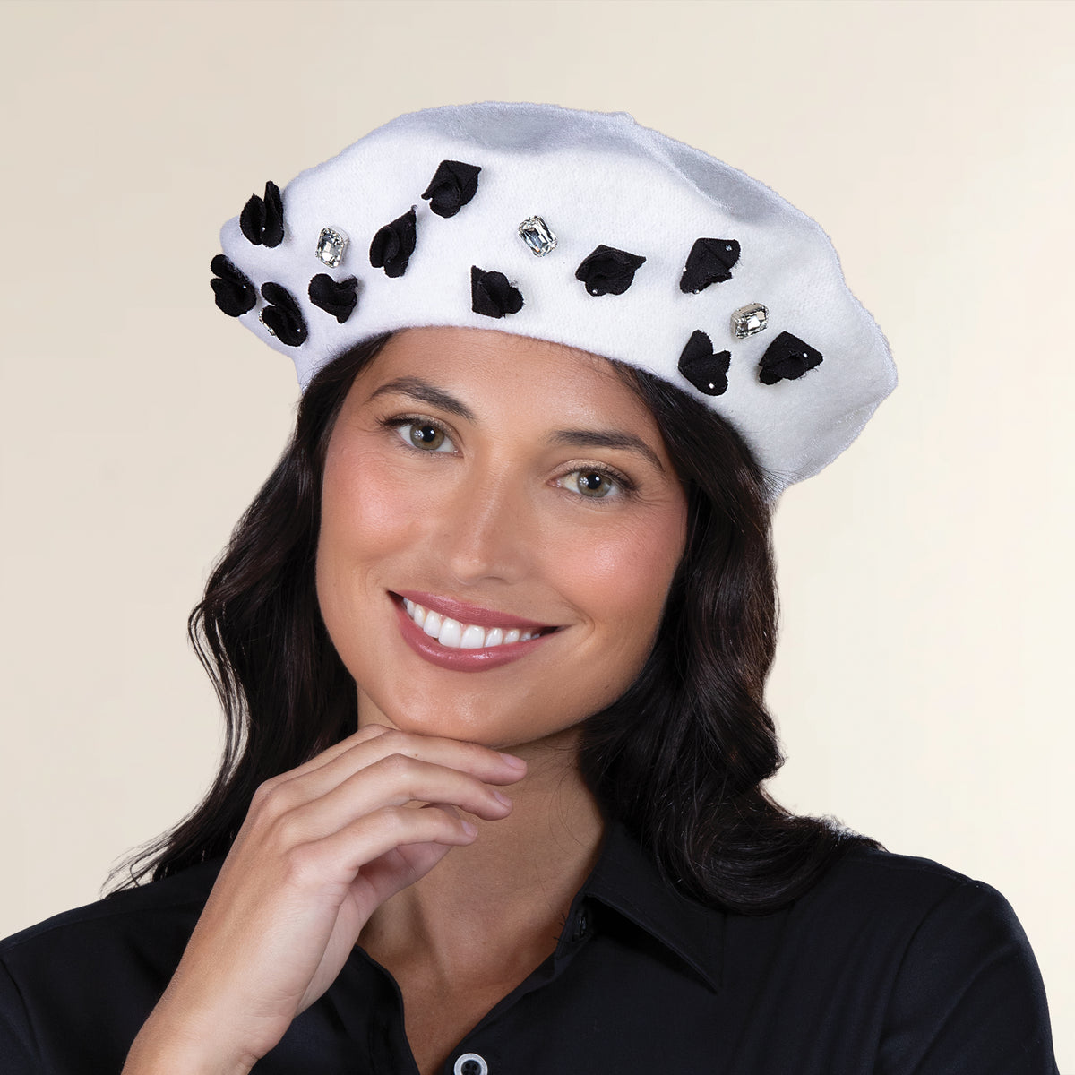 Elena White & Black Italian Wool Beret (Preorder)