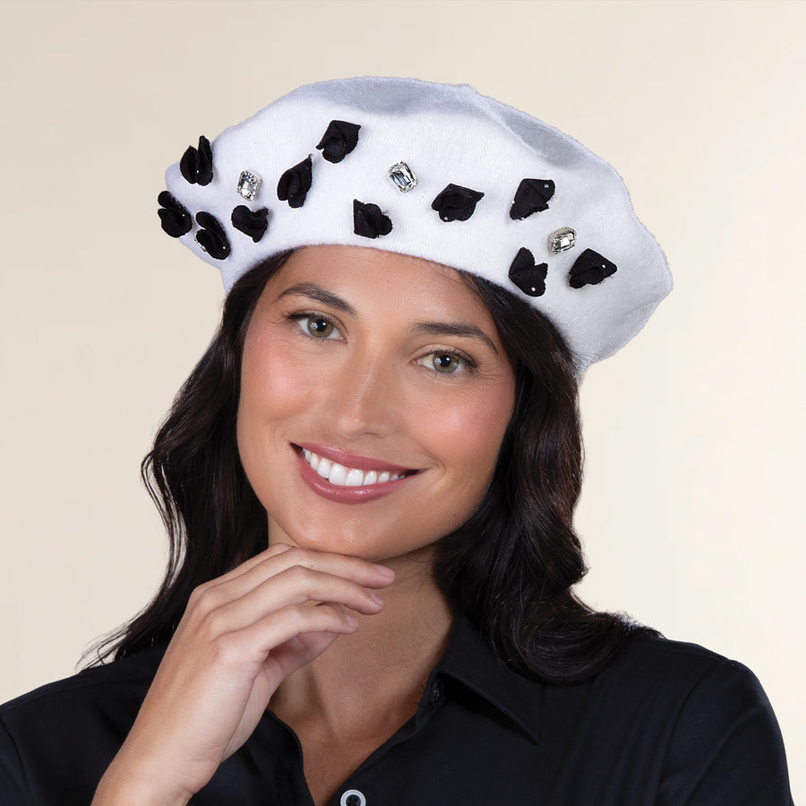 Elena White & Black Italian Wool Beret (Preorder)