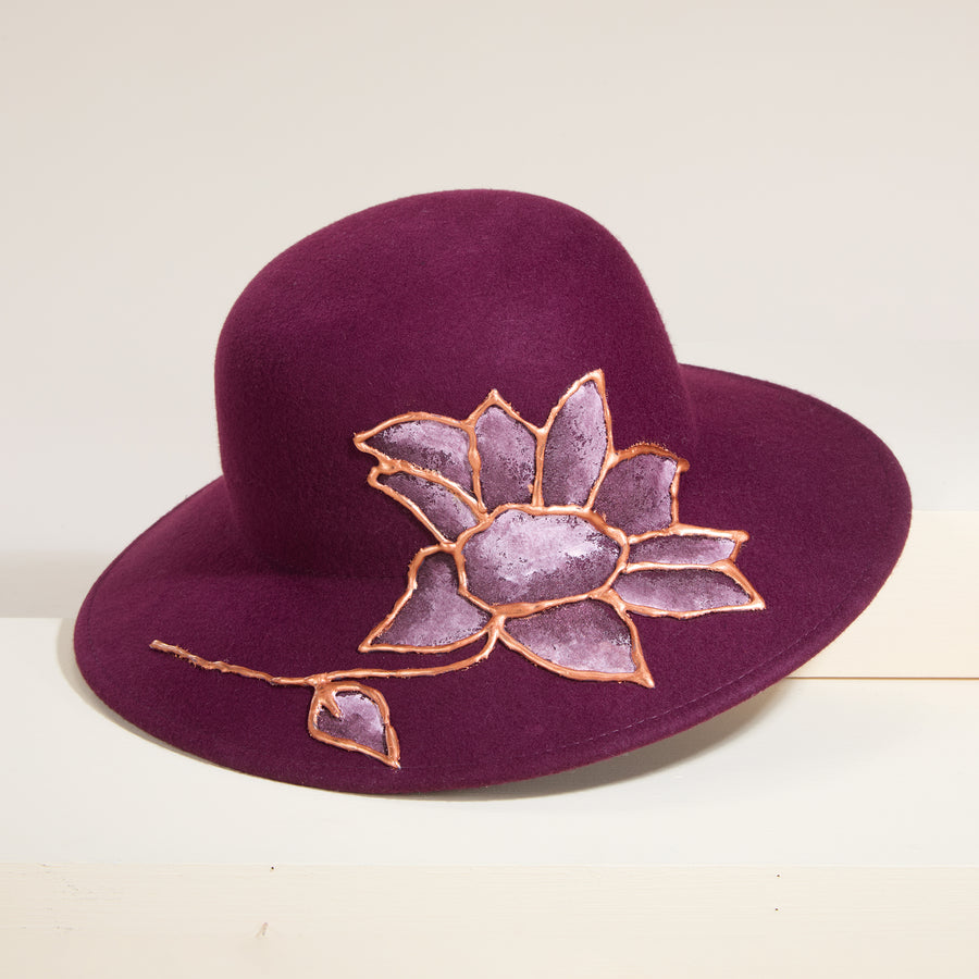 Sophia Hand-Painted Floral Bordeaux Italian Wool Cloche