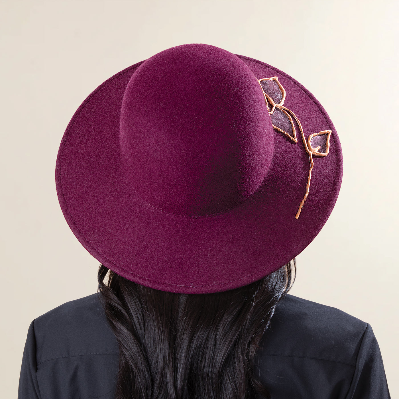 Sophia Hand-Painted Floral Bordeaux Italian Wool Cloche