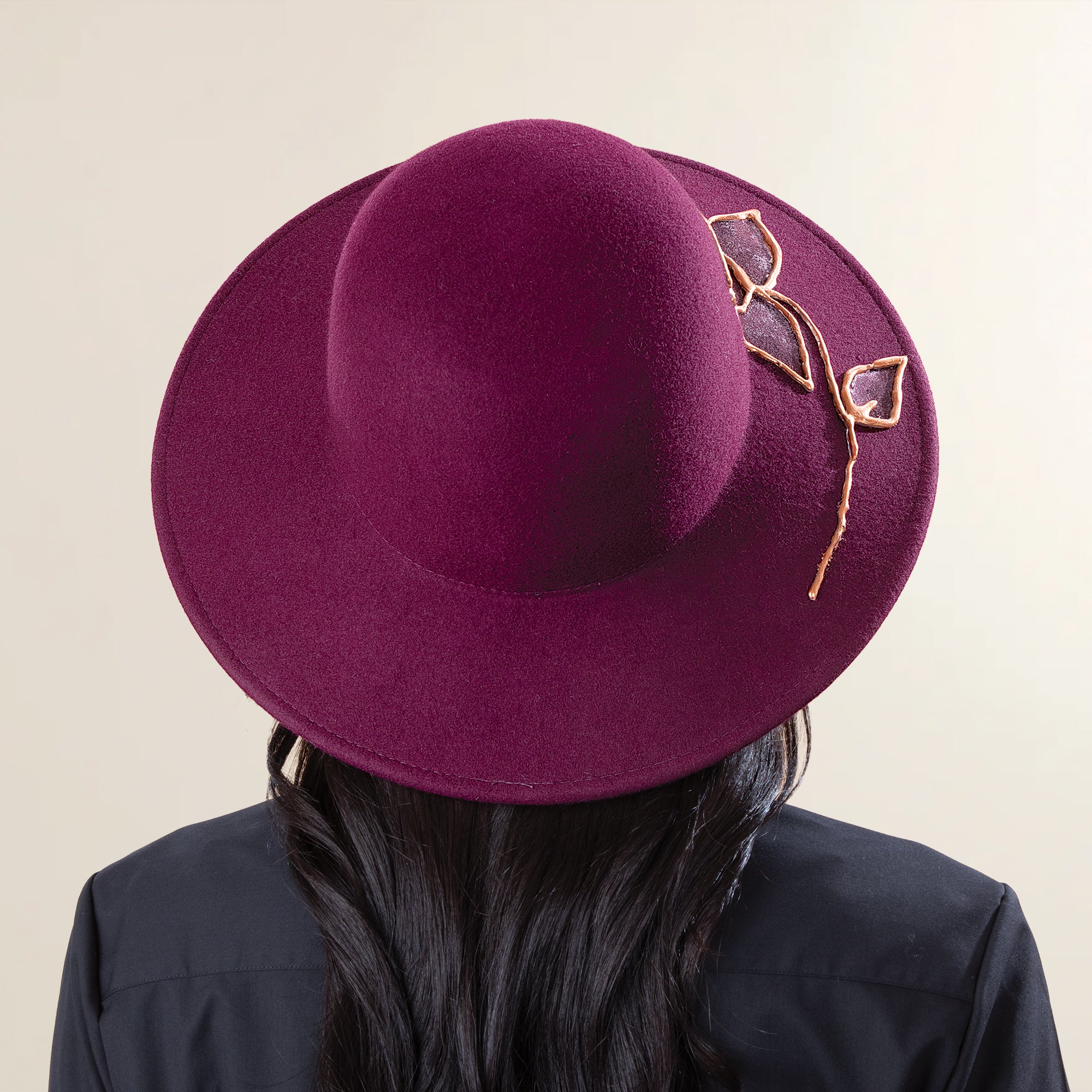 Sophia Hand-Painted Floral Bordeaux Italian Wool Cloche
