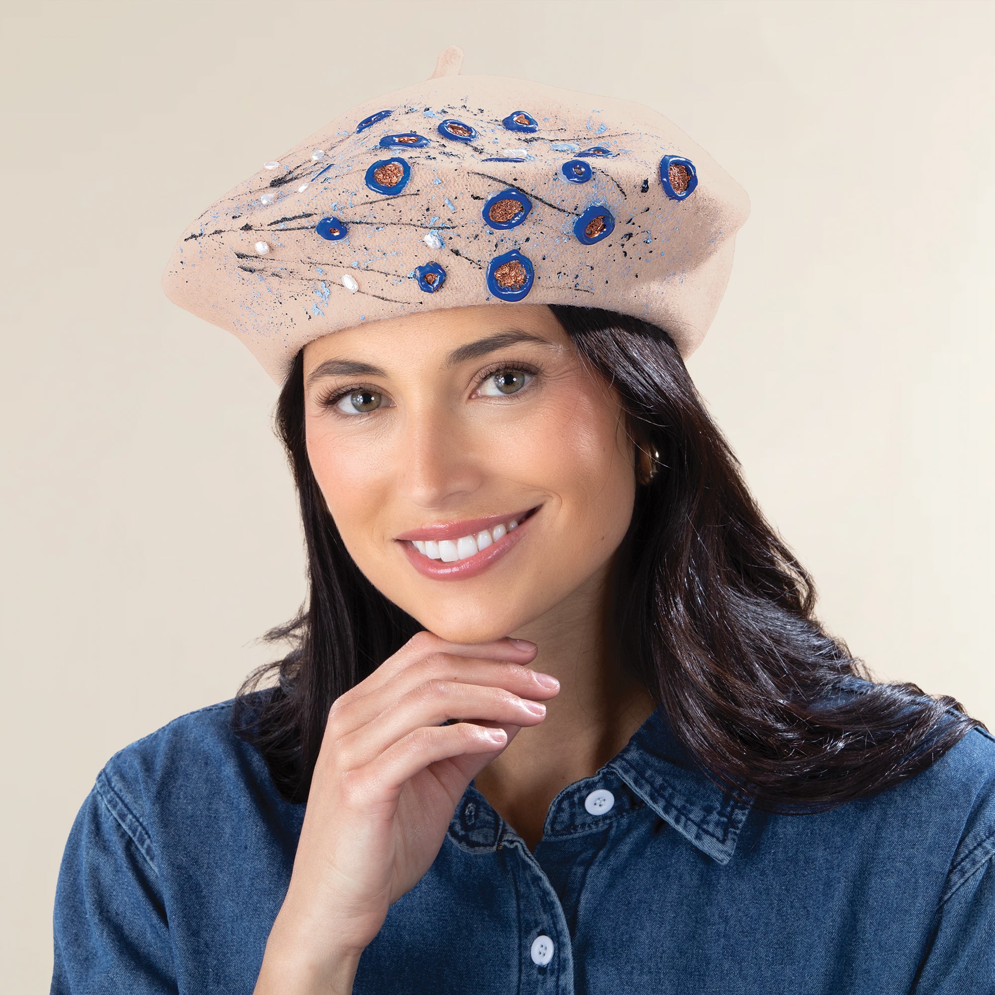Flora Hand-Painted Italian Wool Beret (Preorder)