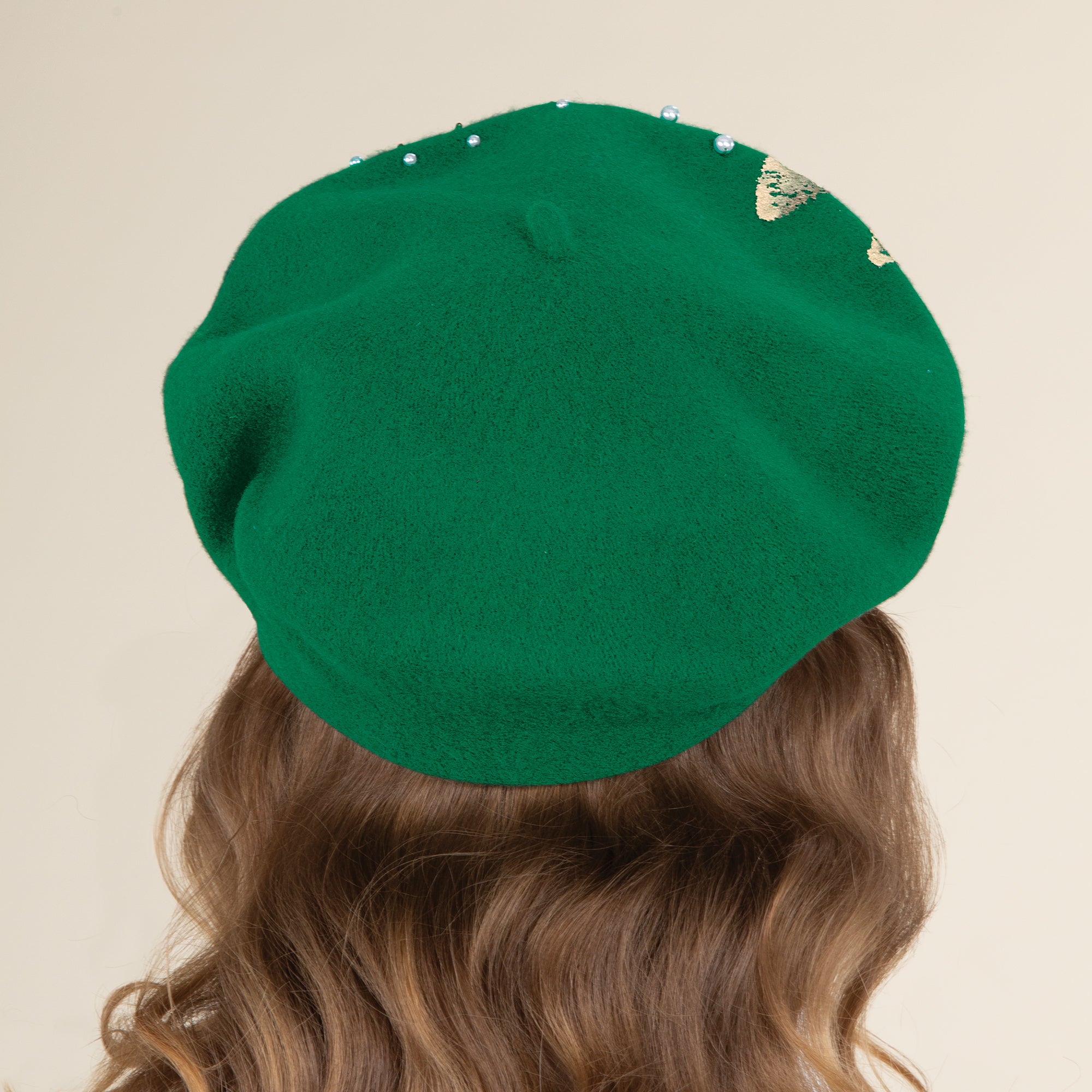 Aurélie Hand-Painted Green Italian Wool Beret