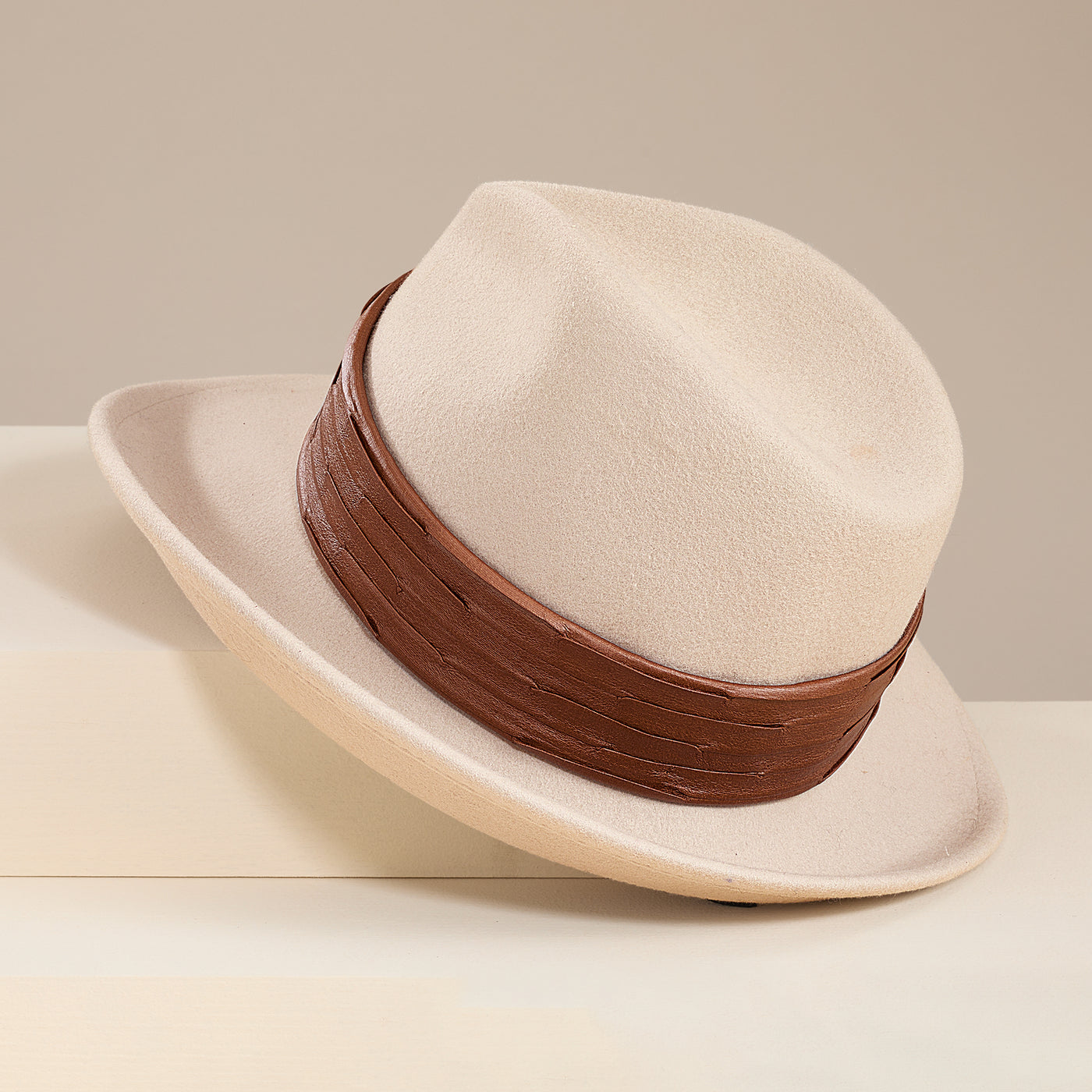 Renata Ivory Italian Leather & Wool Fedora