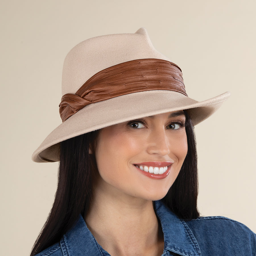 Renata Ivory Italian Leather & Wool Fedora