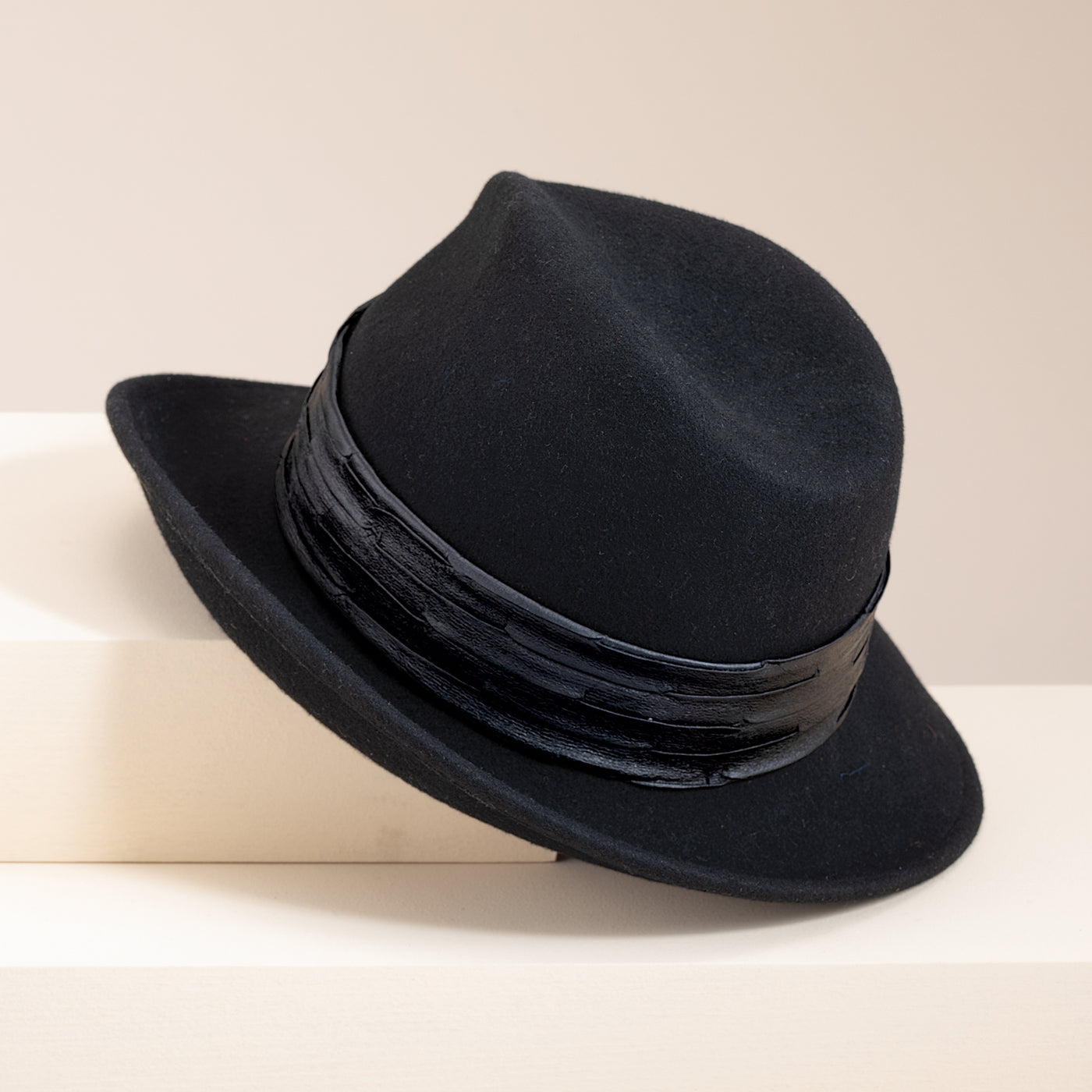 Renata Black Italian Leather & Wool Fedora