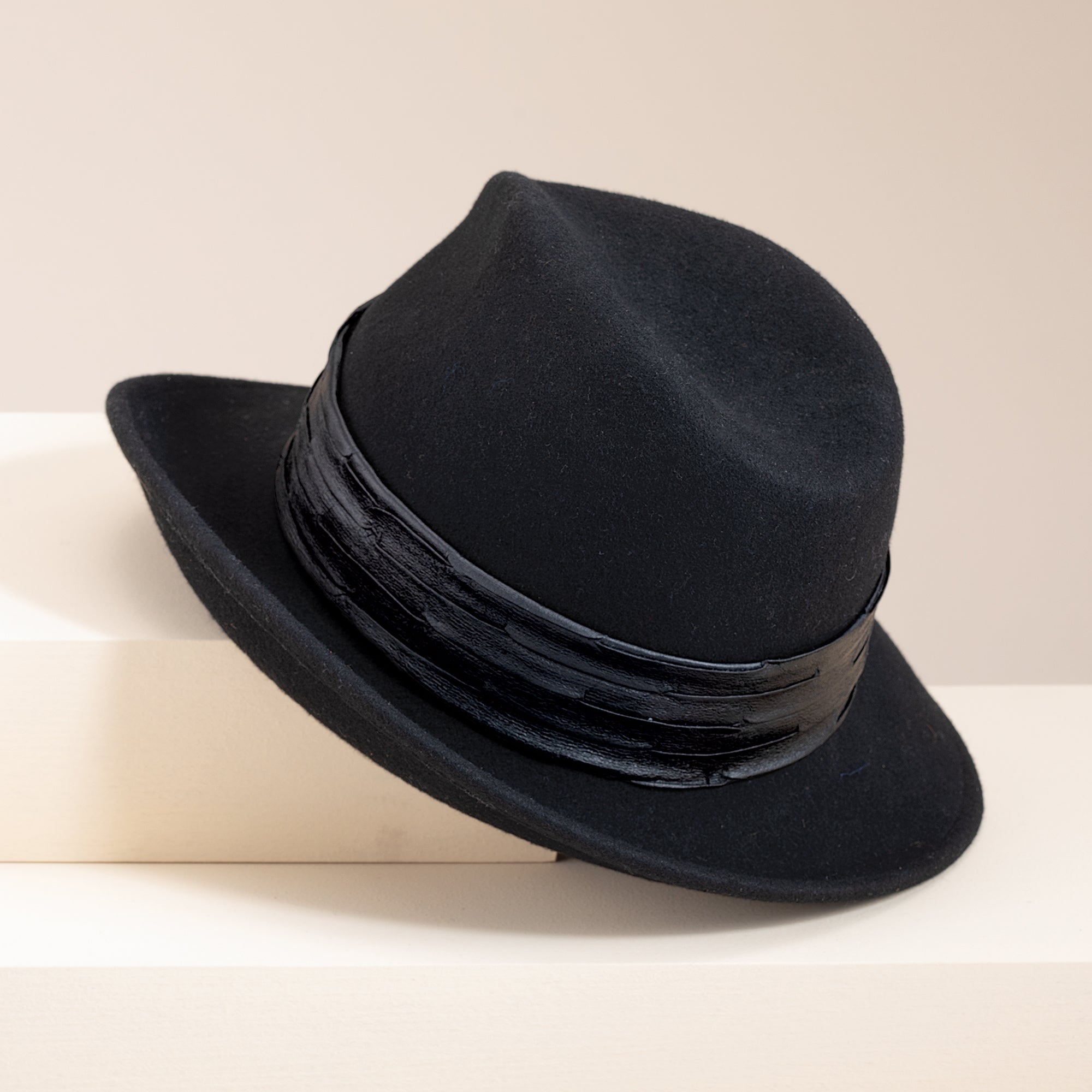 Renata Black Italian Leather & Wool Fedora