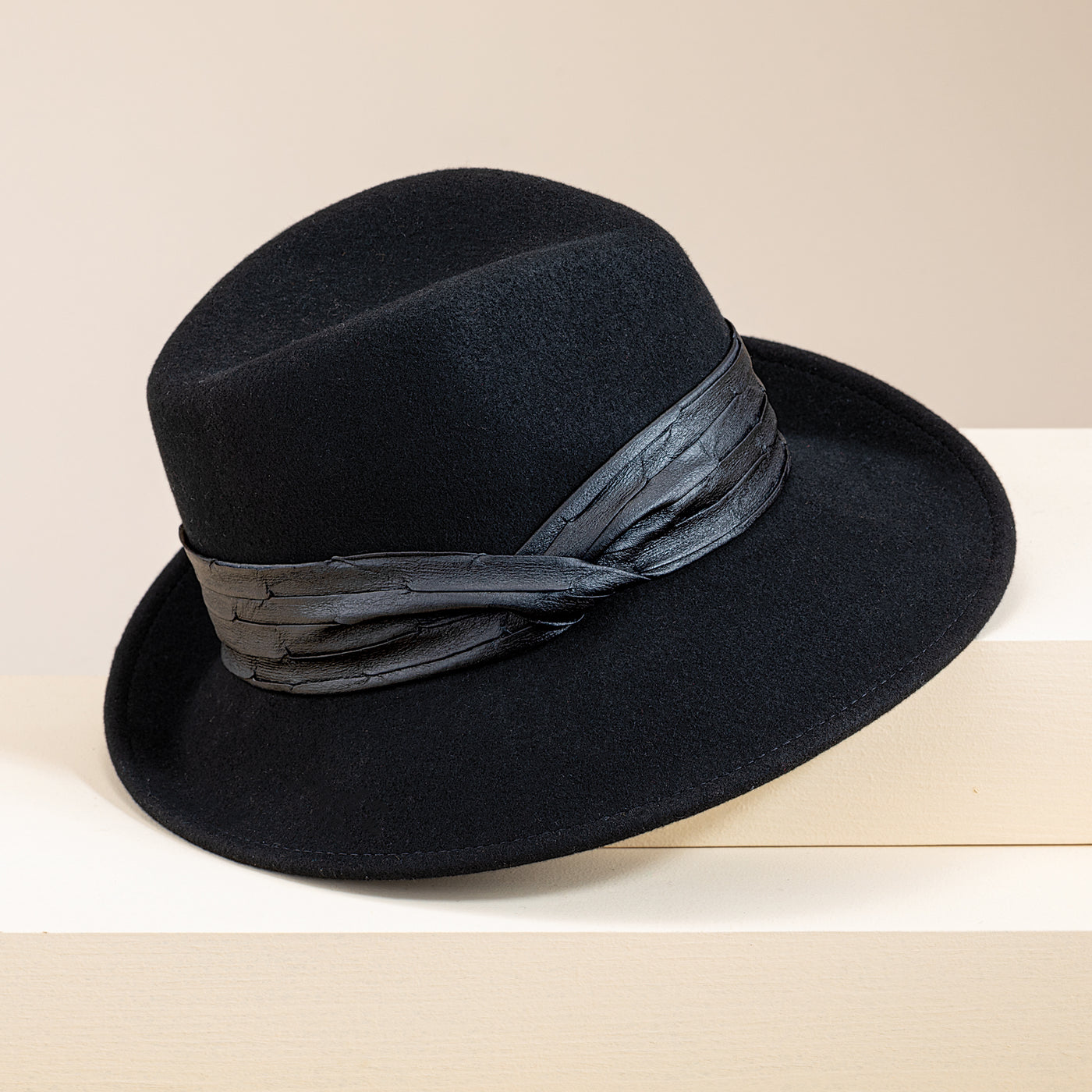 Renata Black Italian Leather & Wool Fedora
