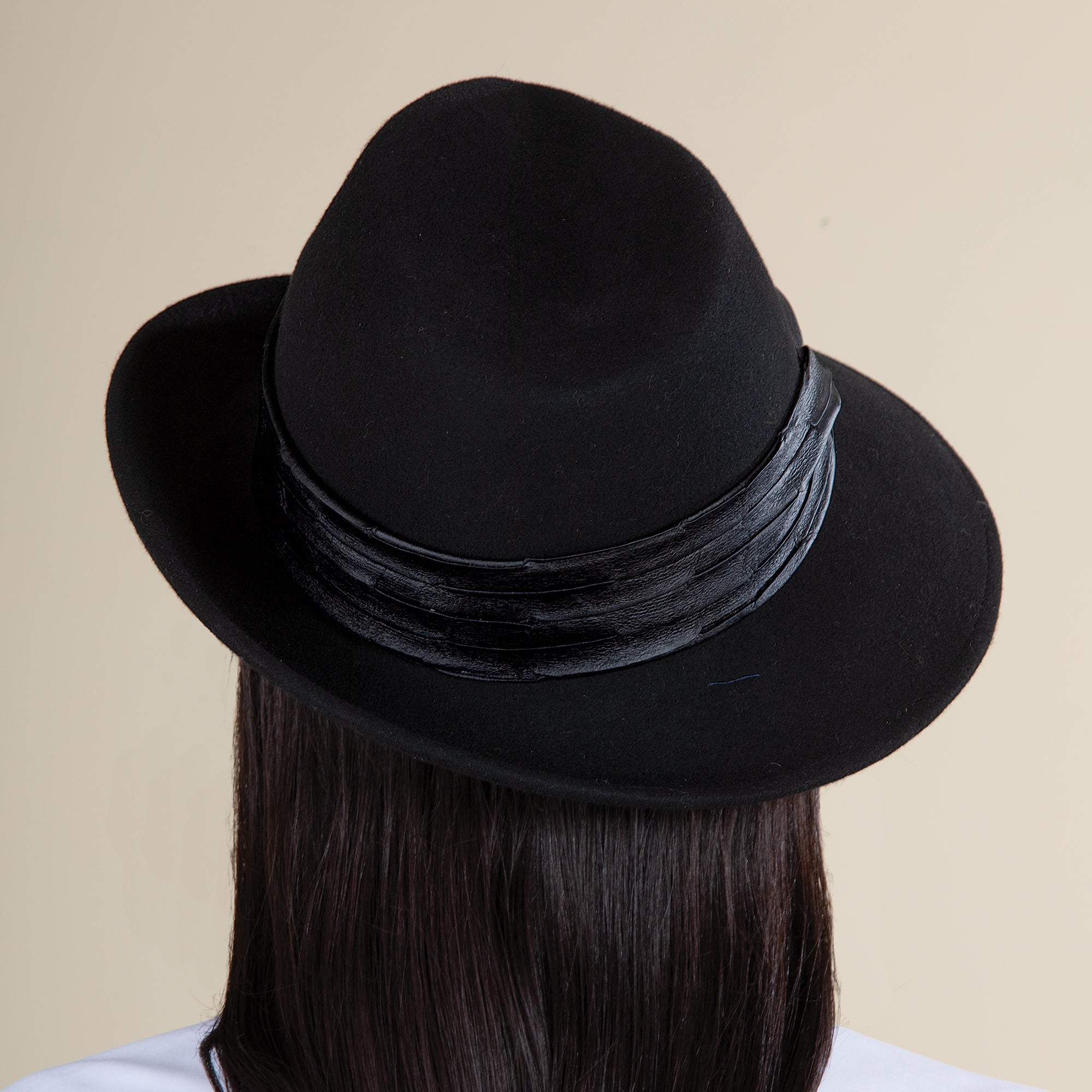 Renata Black Italian Leather & Wool Fedora