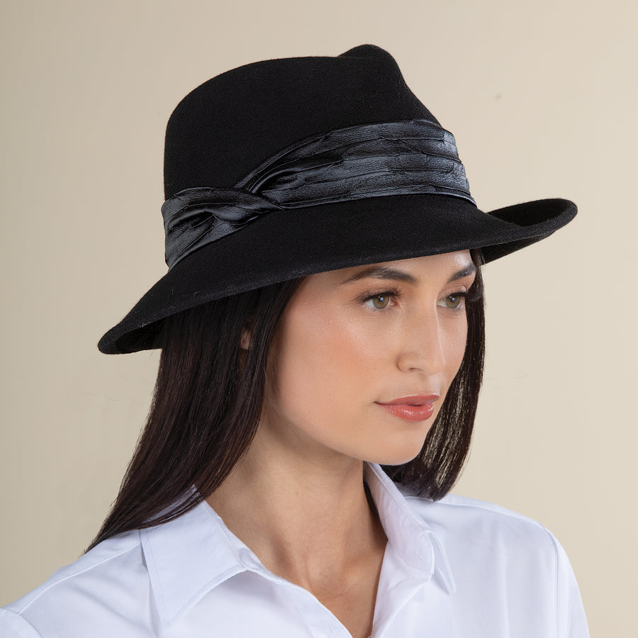 Renata Black Italian Leather & Wool Fedora