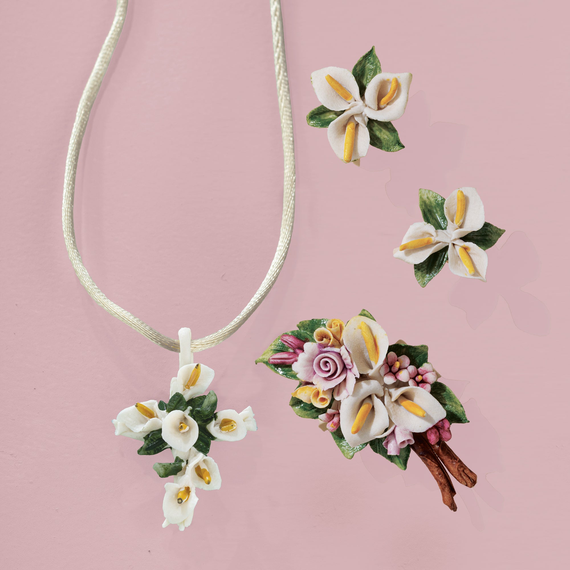 Capodimonte Porcelain Lilies Brooch | Uno Alla Volta
