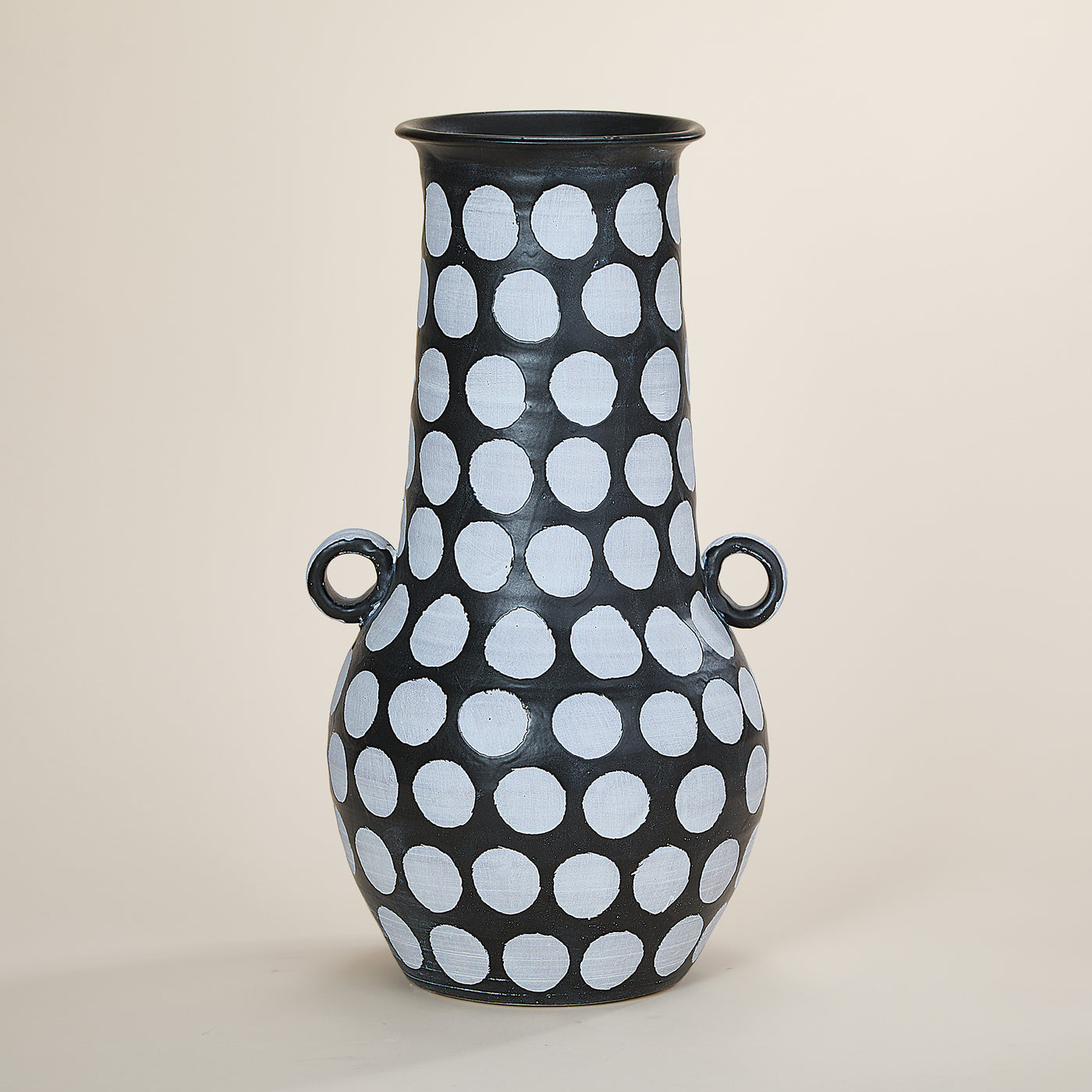 Hand-Painted Black & White Polka-Dotted Vase
