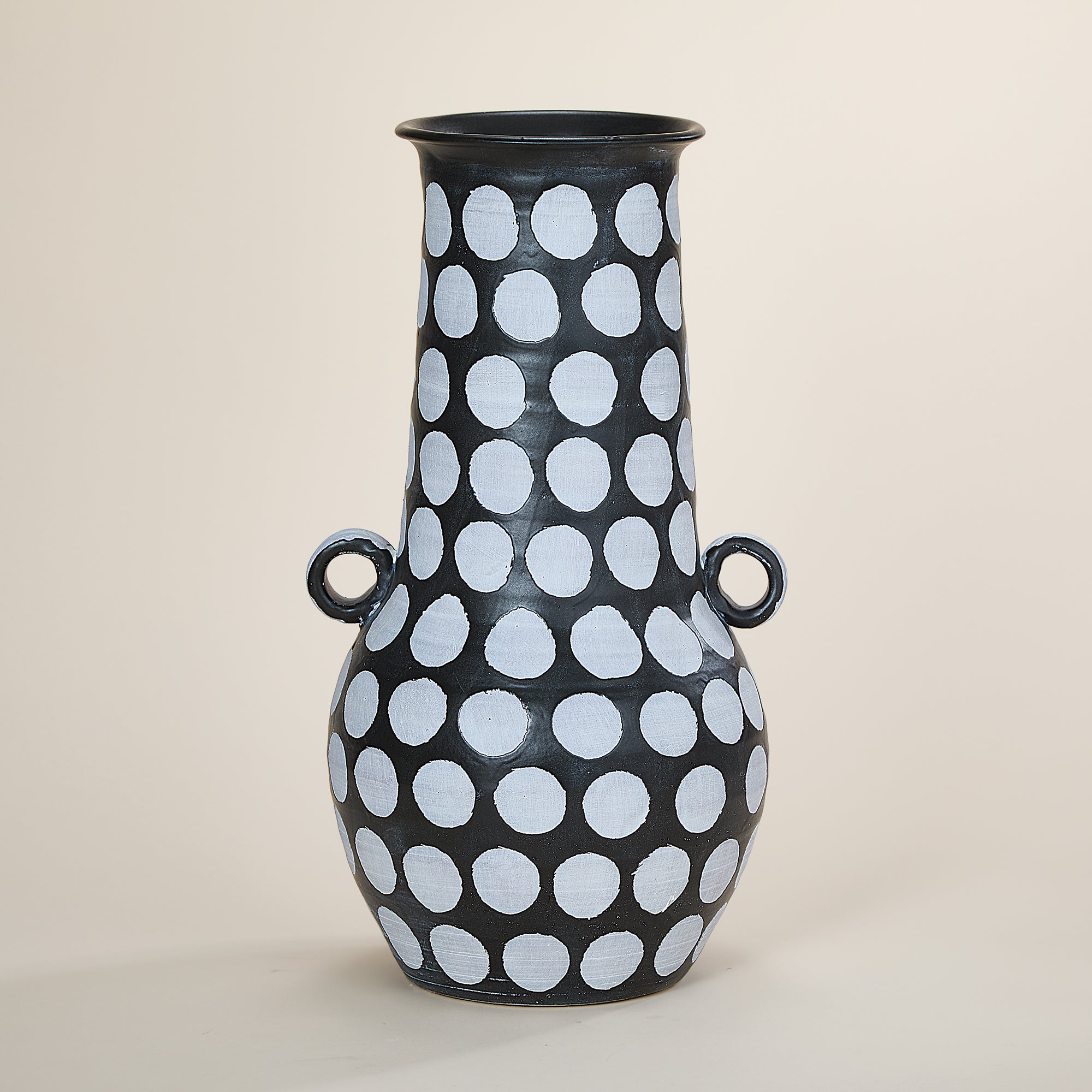 Hand-Painted Black & White Polka-Dotted Vase