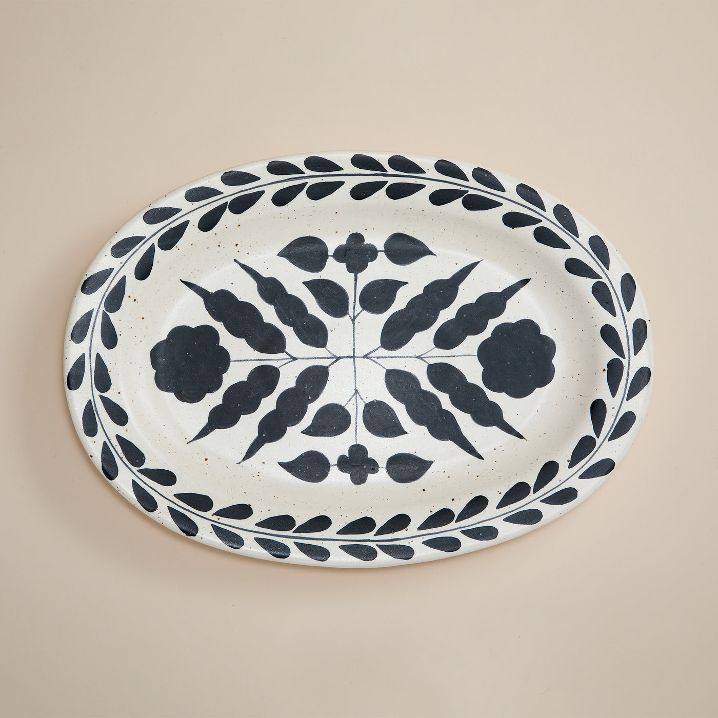 Hand-Painted Black & White Stoneware Platter
