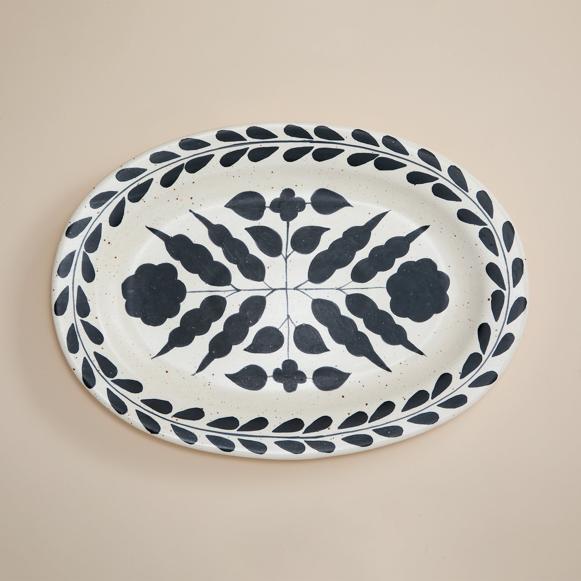 Hand-Painted Black & White Stoneware Platter