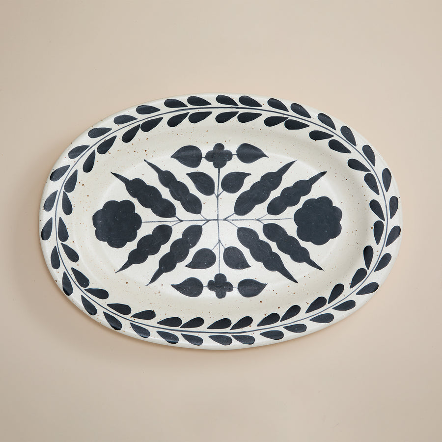 Hand-Painted Black & White Stoneware Platter