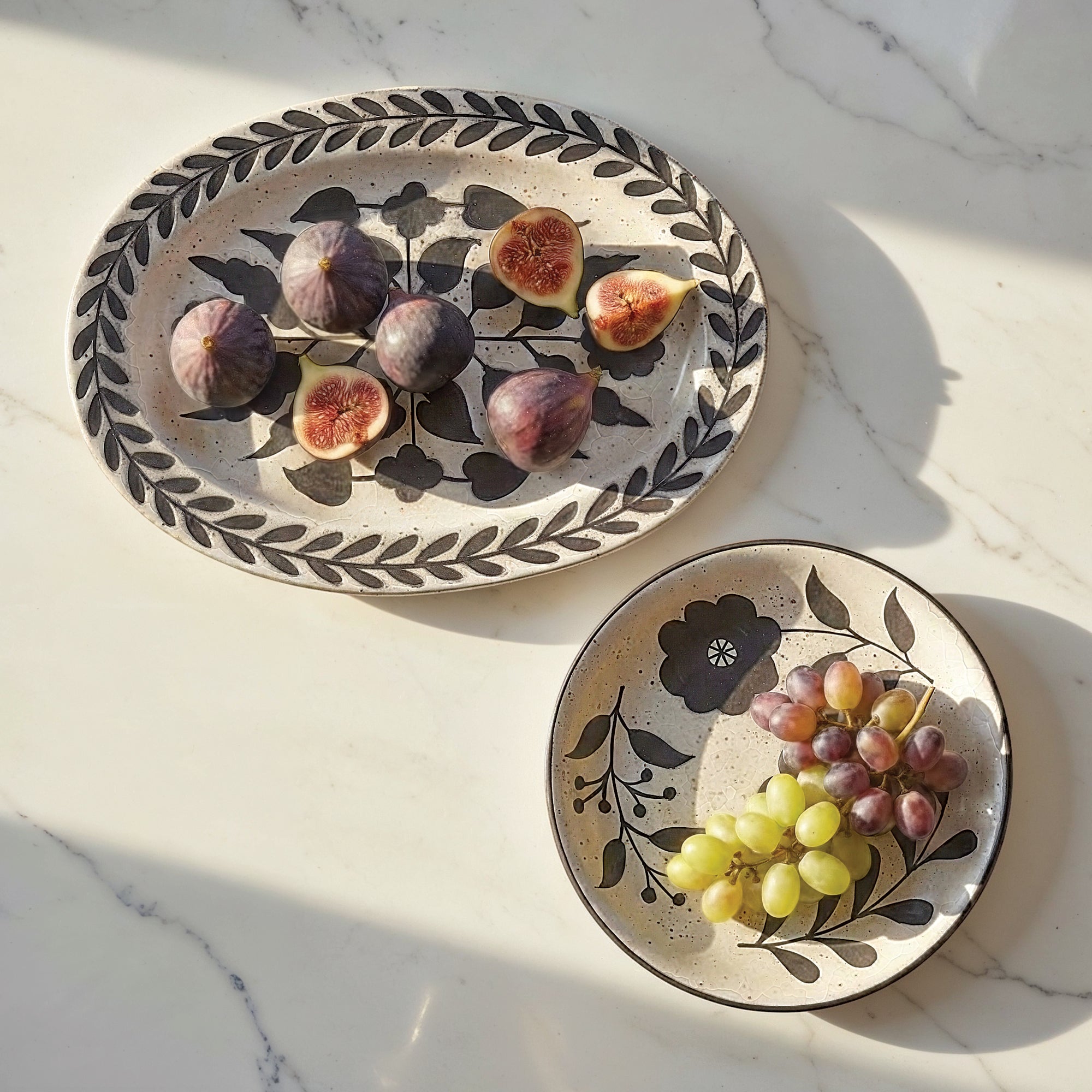 Hand-Painted Black & White Stoneware Platter