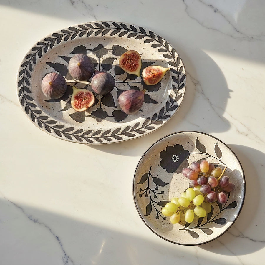 Hand-Painted Black & White Stoneware Platter